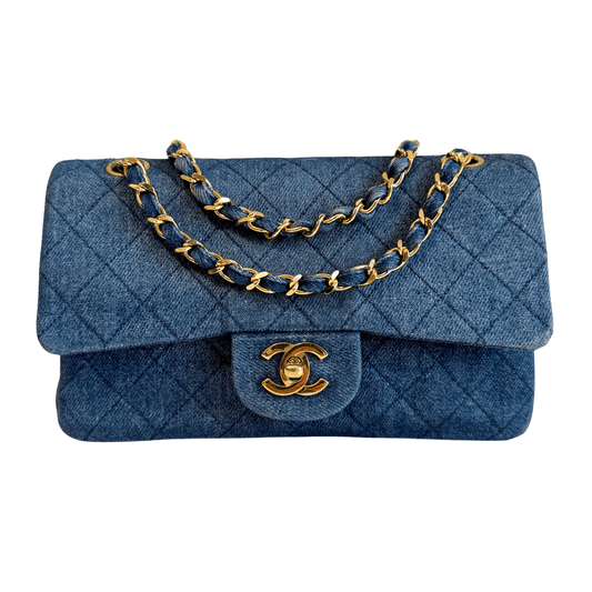 CHANEL Timeless Classic Double Flap Navy Denim Chain Shoulder Bag, in , Sold by HIVE PRELOVED - Crossbody bags, Shoulder Bags,