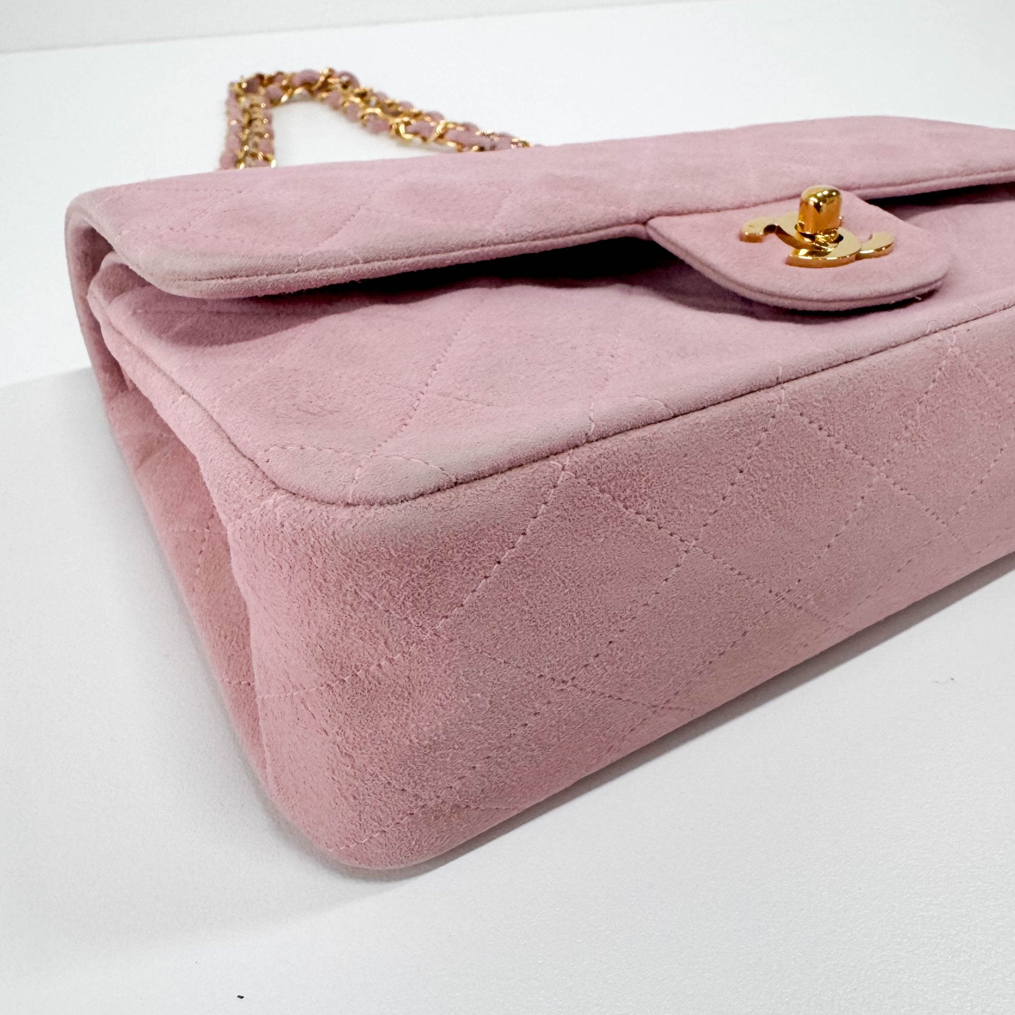 CHANEL Timeless Classic Double Flap Pink Suede Chain Shoulder Bag, in , Sold by HIVE PRELOVED - Shoulder Bags, ,