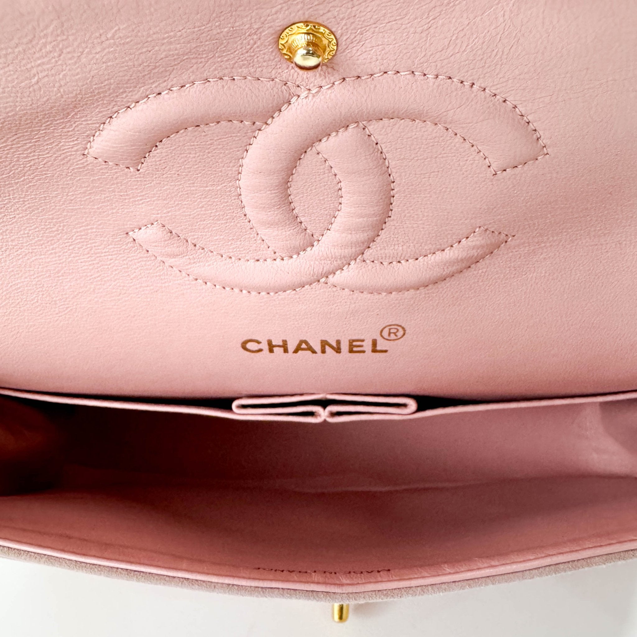 CHANEL Timeless Classic Double Flap Pink Suede Chain Shoulder Bag, in , Sold by HIVE PRELOVED - Shoulder Bags, ,