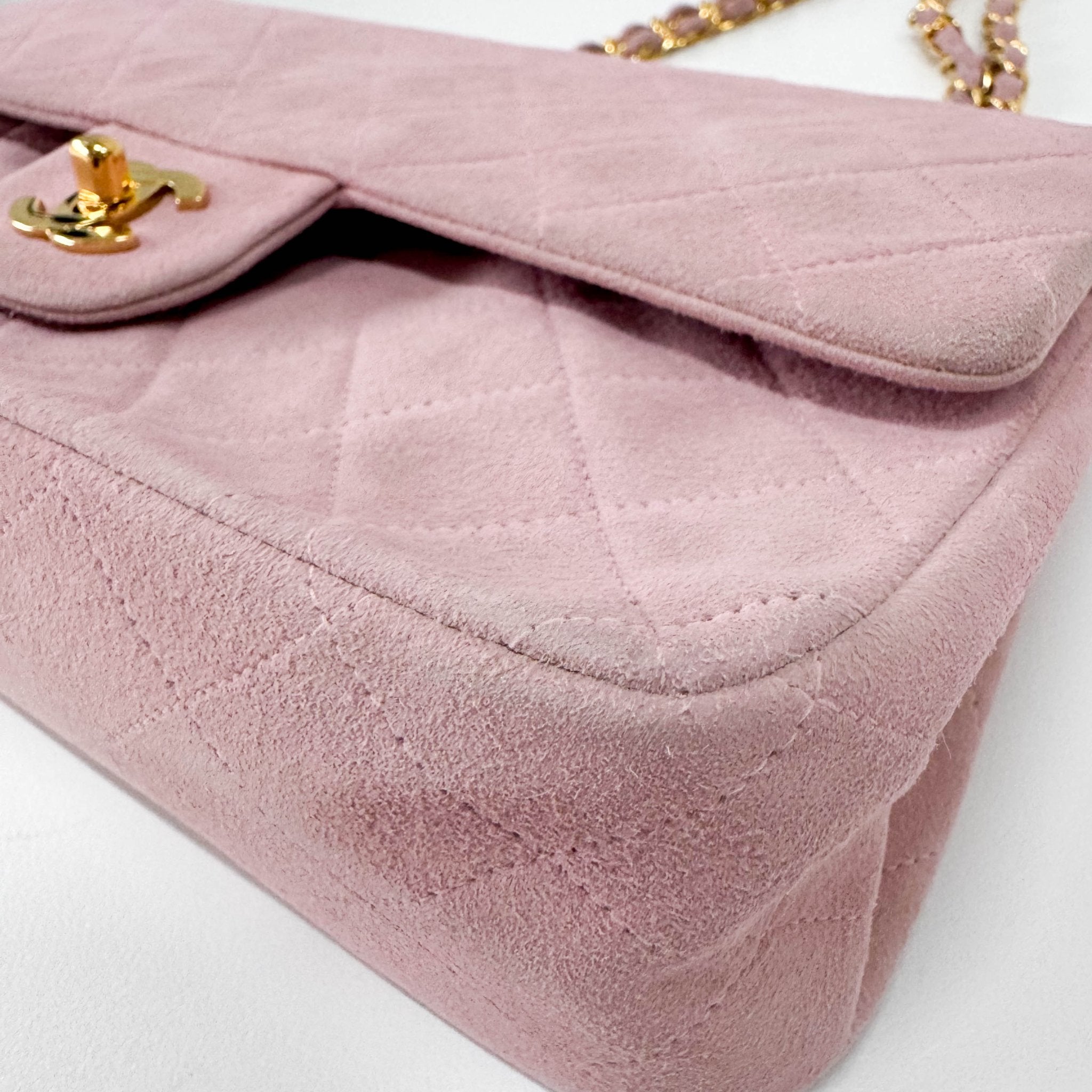 CHANEL Timeless Classic Double Flap Pink Suede Chain Shoulder Bag, in , Sold by HIVE PRELOVED - Shoulder Bags, ,