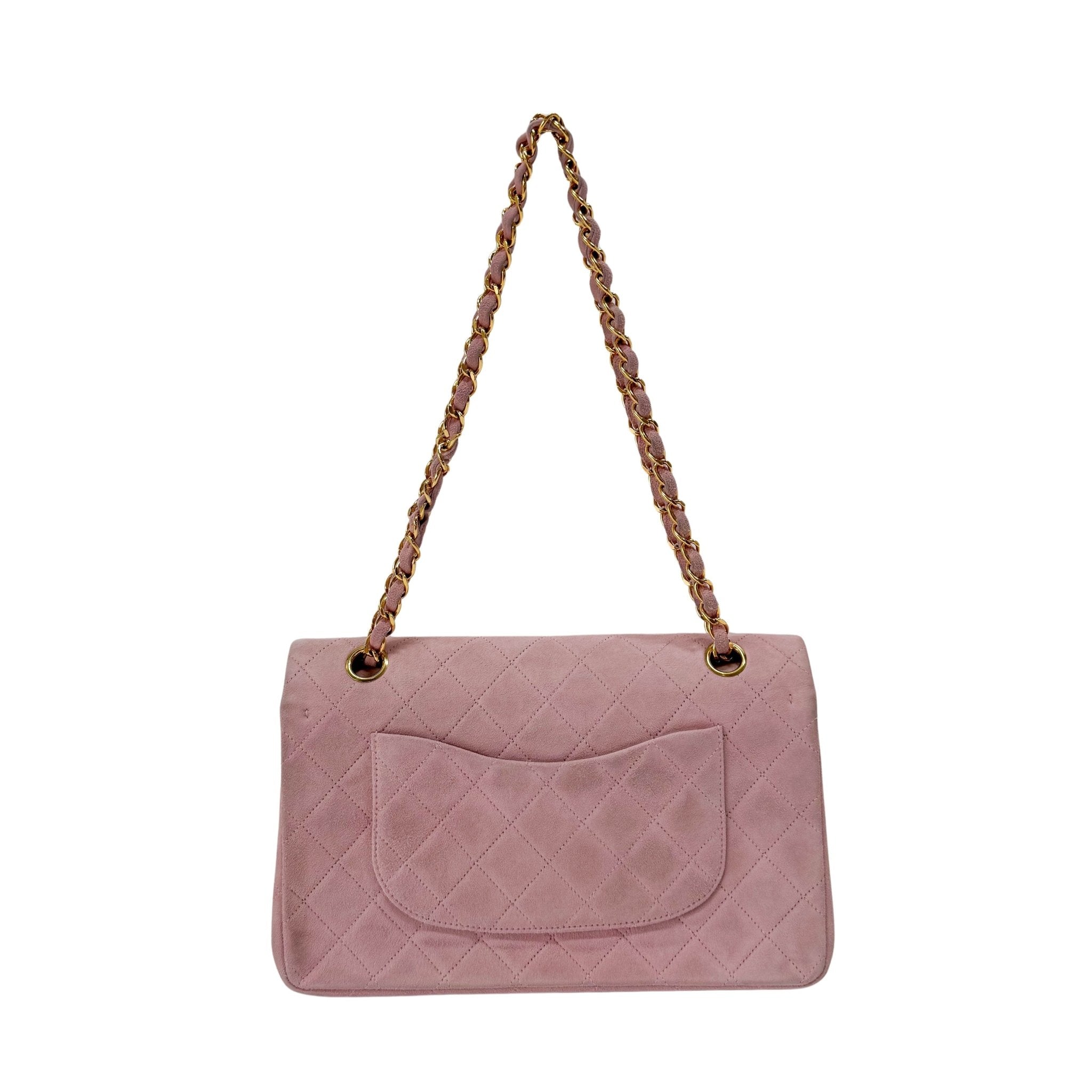 CHANEL Timeless Classic Double Flap Pink Suede Chain Shoulder Bag, in , Sold by HIVE PRELOVED - Shoulder Bags, ,