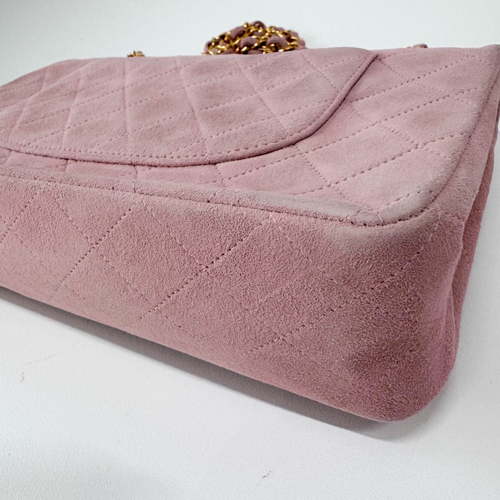 CHANEL Timeless Classic Double Flap Pink Suede Chain Shoulder Bag, in , Sold by HIVE PRELOVED - Shoulder Bags, ,