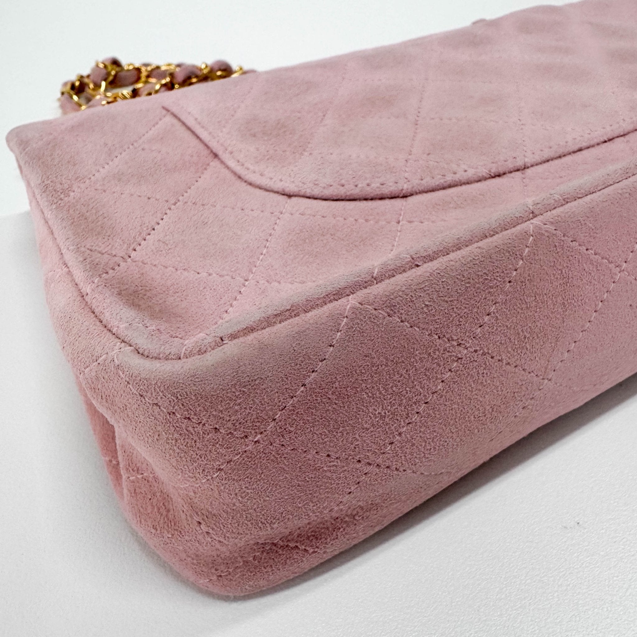 CHANEL Timeless Classic Double Flap Pink Suede Chain Shoulder Bag, in , Sold by HIVE PRELOVED - Shoulder Bags, ,