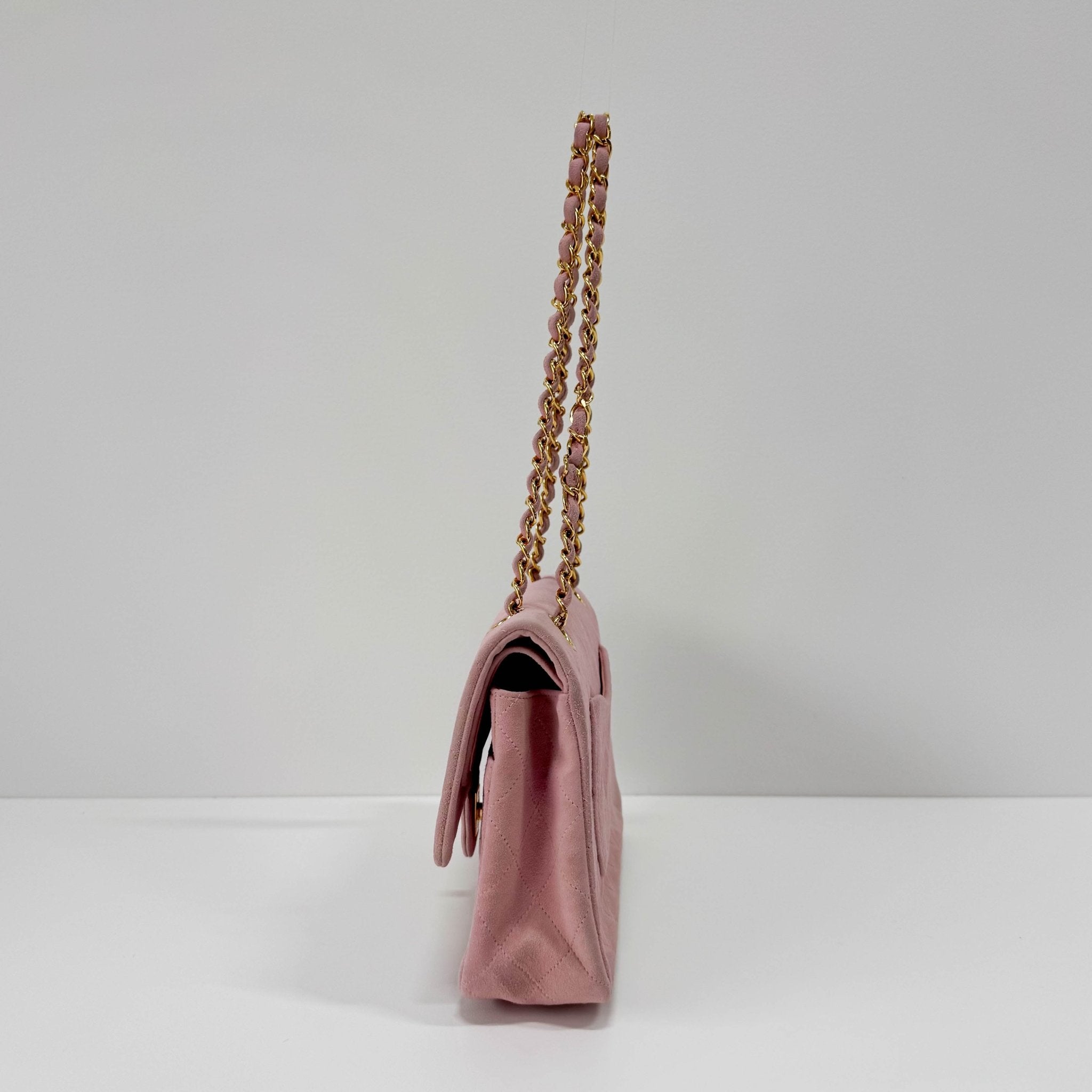 CHANEL Timeless Classic Double Flap Pink Suede Chain Shoulder Bag, in , Sold by HIVE PRELOVED - Shoulder Bags, ,