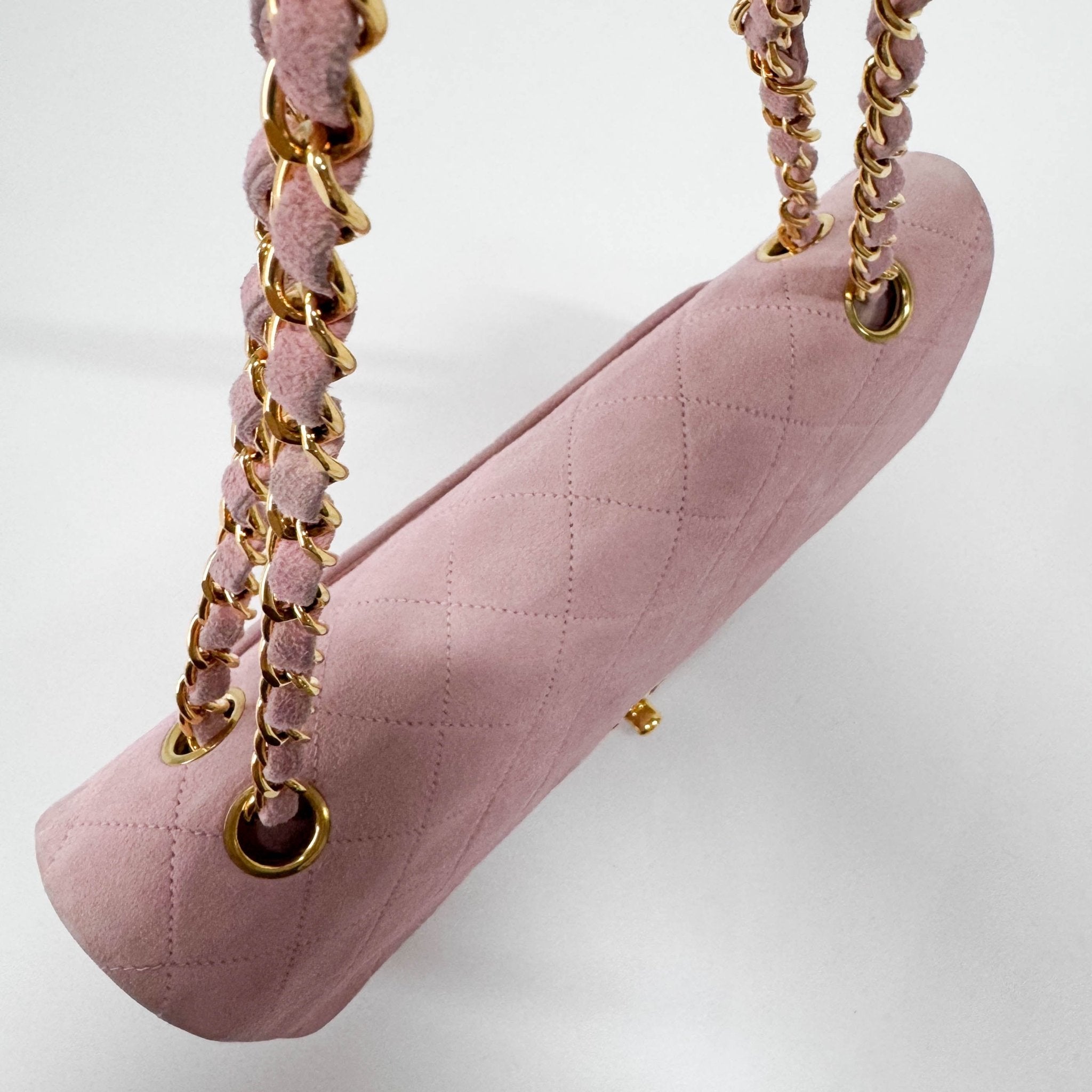 CHANEL Timeless Classic Double Flap Pink Suede Chain Shoulder Bag, in , Sold by HIVE PRELOVED - Shoulder Bags, ,