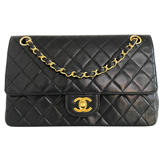 CHANEL Timeless Classic Double Flap Quilted Lambskin Shoulder Bag, Lambskin Leather in Black, Sold by HIVE PRELOVED
