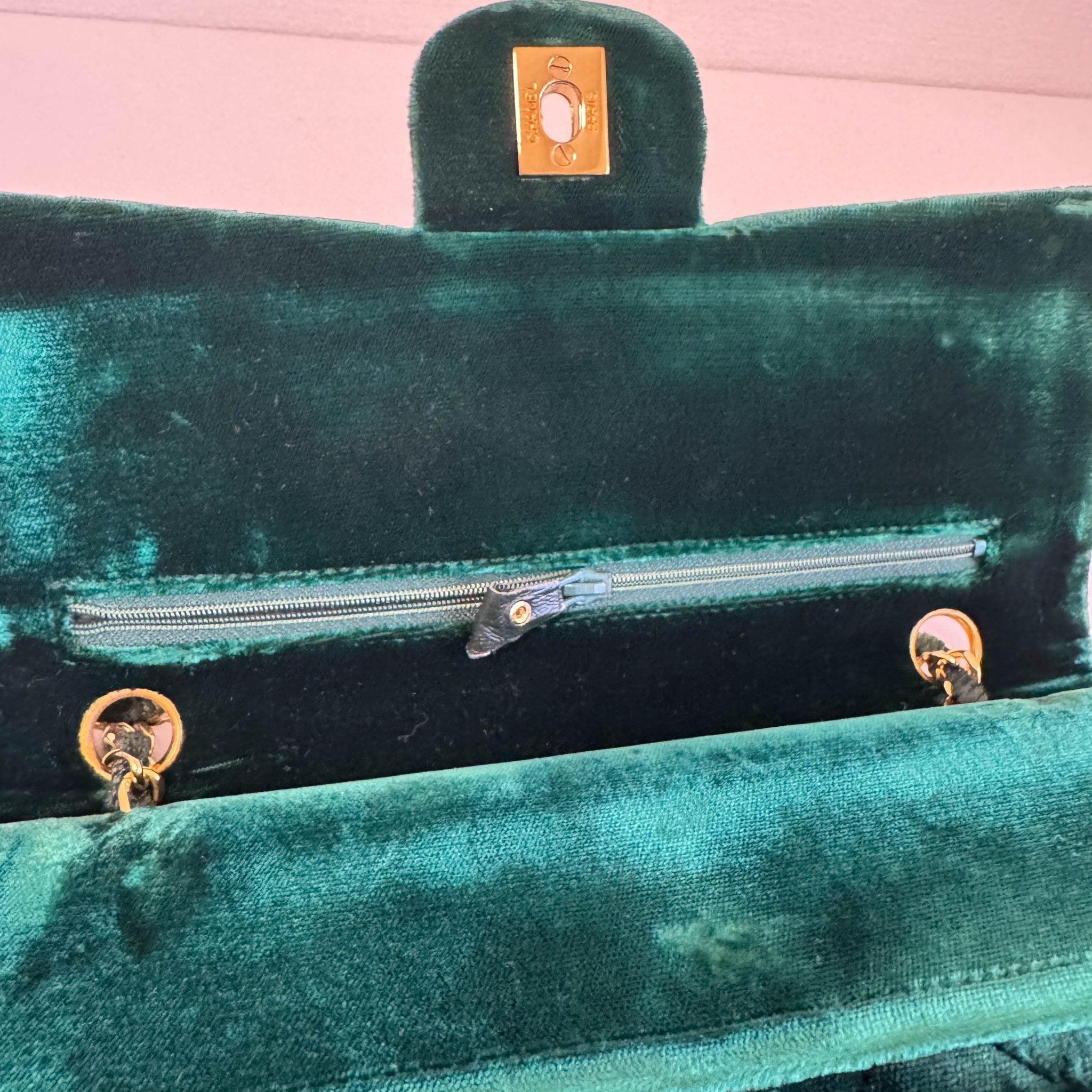 CHANEL Timeless Classic Flap 25 Green Velvet Chain Shoulder Bag, in , Sold by HIVE PRELOVED - Shoulder Bags, ,
