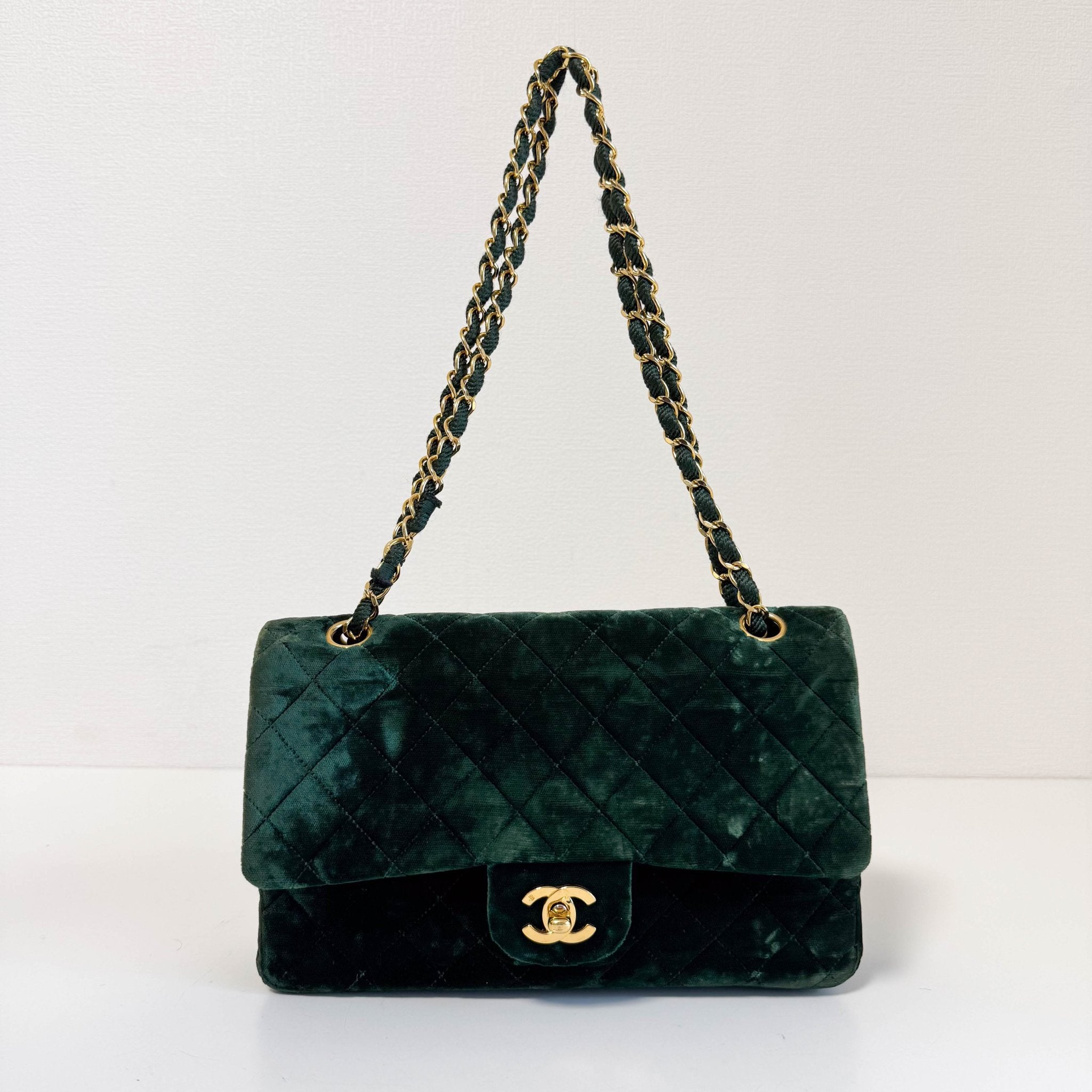 CHANEL Timeless Classic Flap 25 Green Velvet Chain Shoulder Bag, in , Sold by HIVE PRELOVED - Shoulder Bags, ,