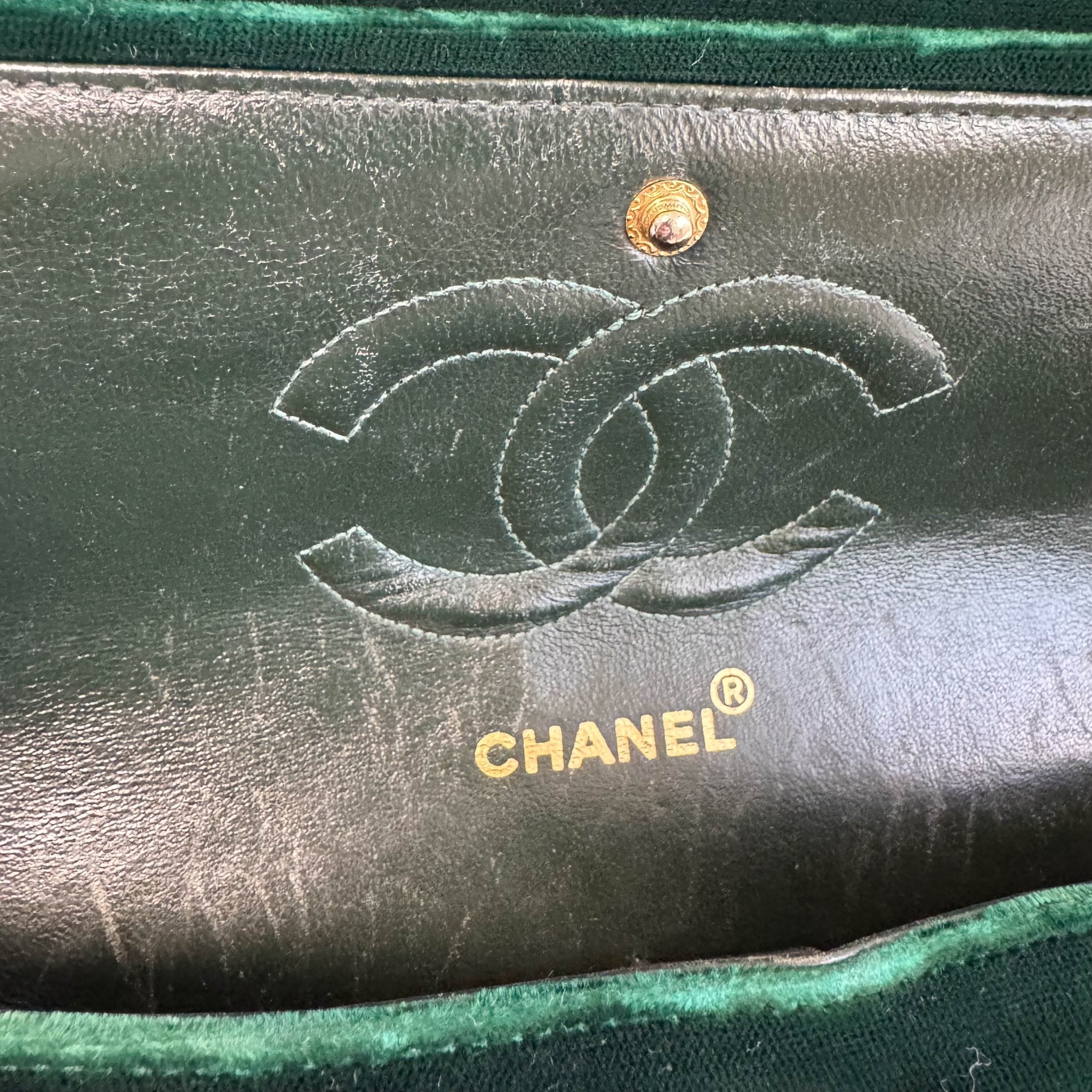 CHANEL Timeless Classic Flap 25 Green Velvet Chain Shoulder Bag, in , Sold by HIVE PRELOVED - Shoulder Bags, ,
