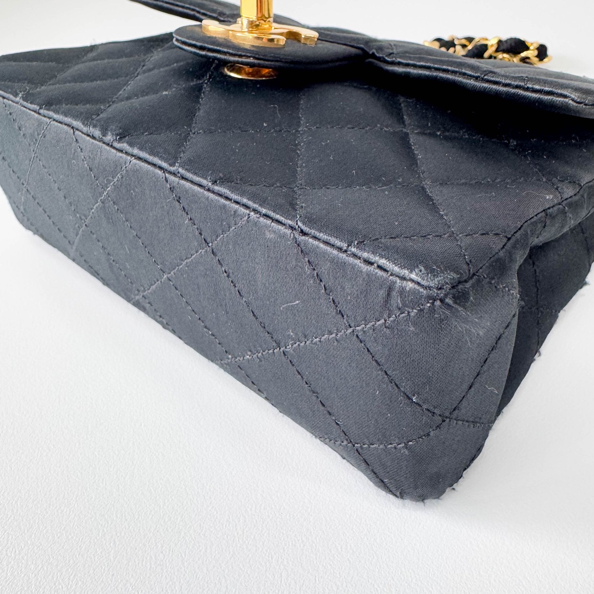 CHANEL Timeless Classic Flap Black Satin Chain Shoulder Bag, in , Sold by HIVE PRELOVED - Crossbody bags, ,