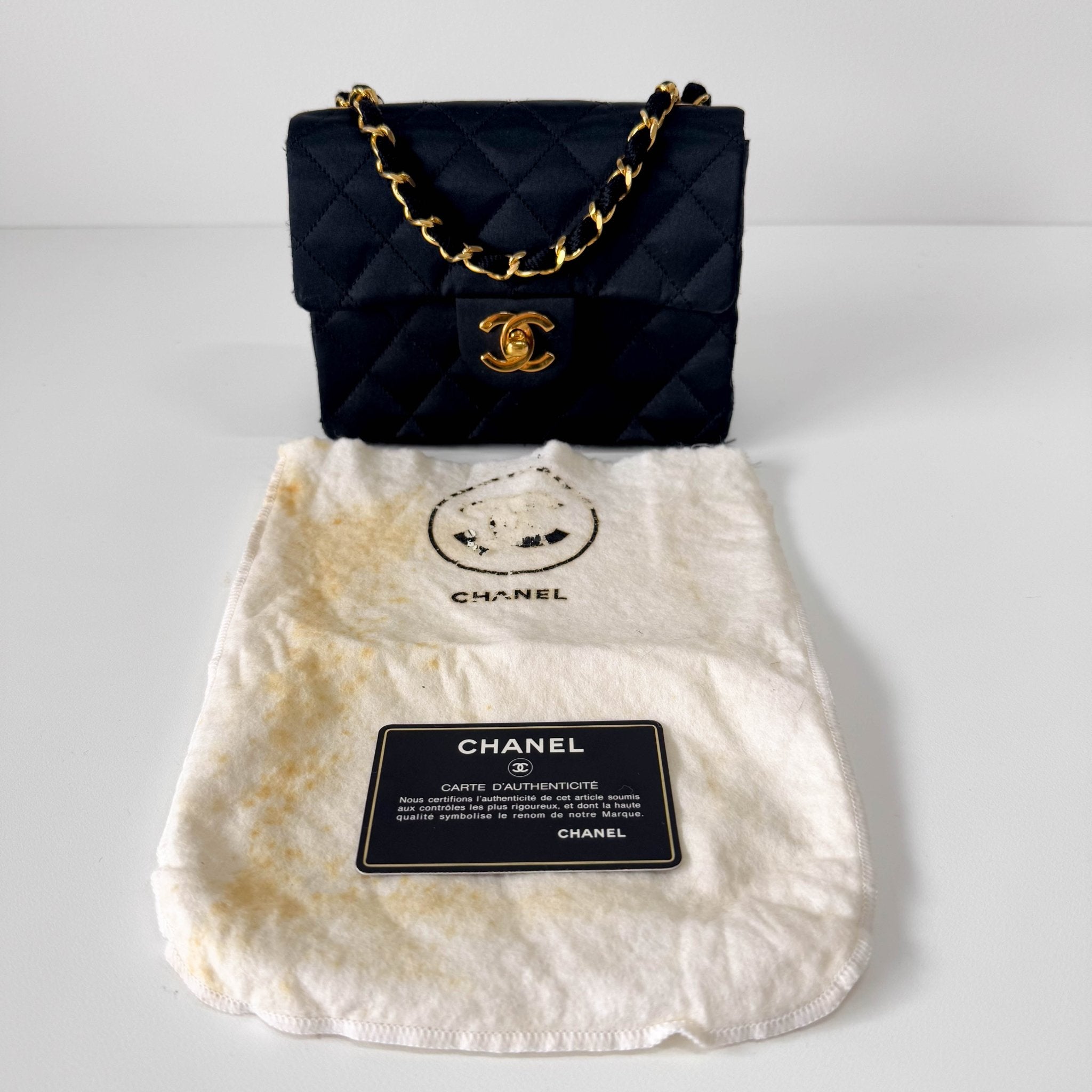 CHANEL Timeless Classic Flap Black Satin Chain Shoulder Bag, in , Sold by HIVE PRELOVED - Crossbody bags, ,