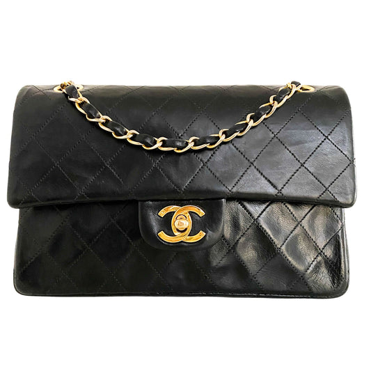 CHANEL Timeless Classic Small Double Flap Bag Quilted Lambskin, Lambskin Leather in Black, Sold by HIVE PRELOVED - Handbags