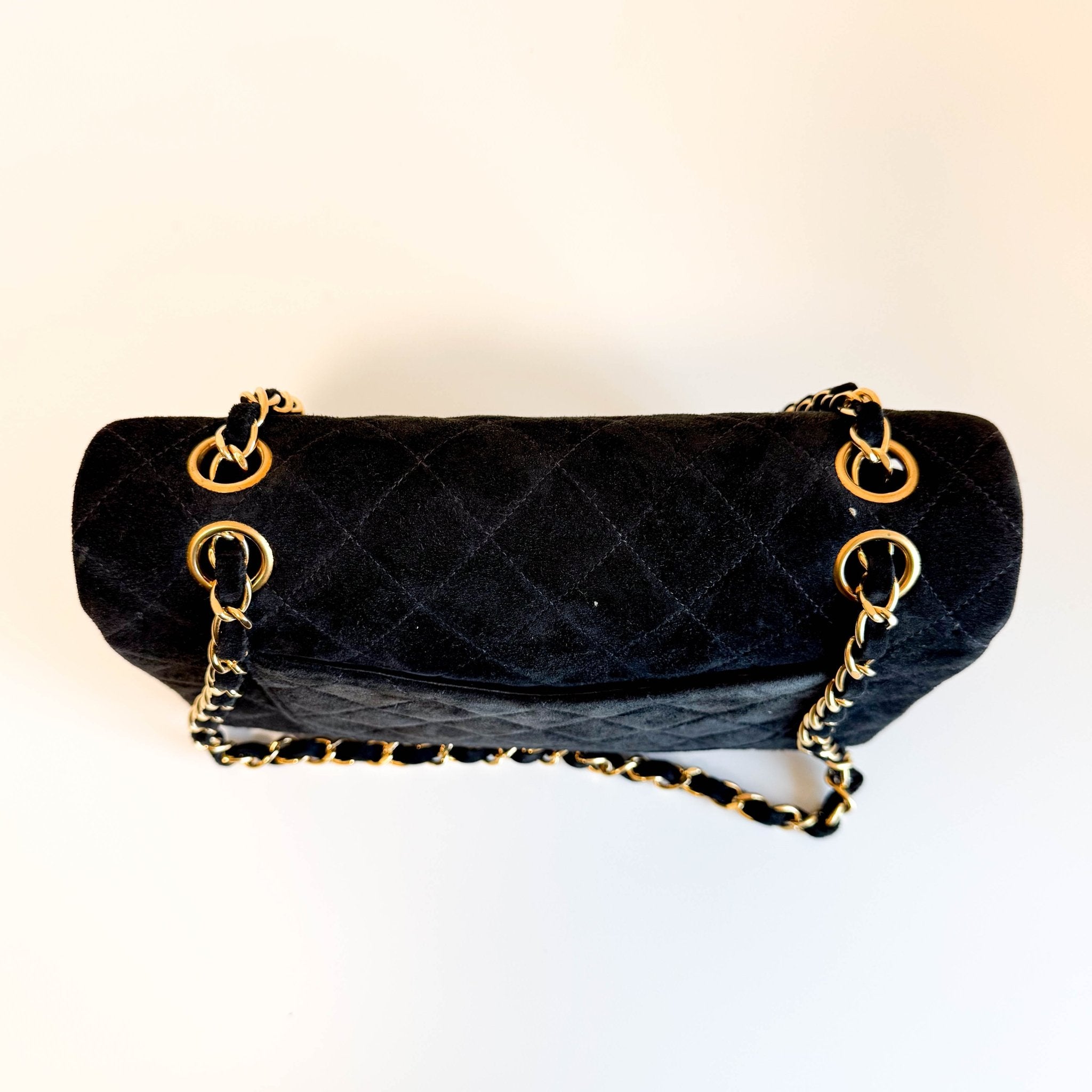 CHANEL Timeless Classic Suede Double Flap Double Chain Bag Black Gold Hardware, in , Sold by HIVE PRELOVED - Shoulder Bags, ,