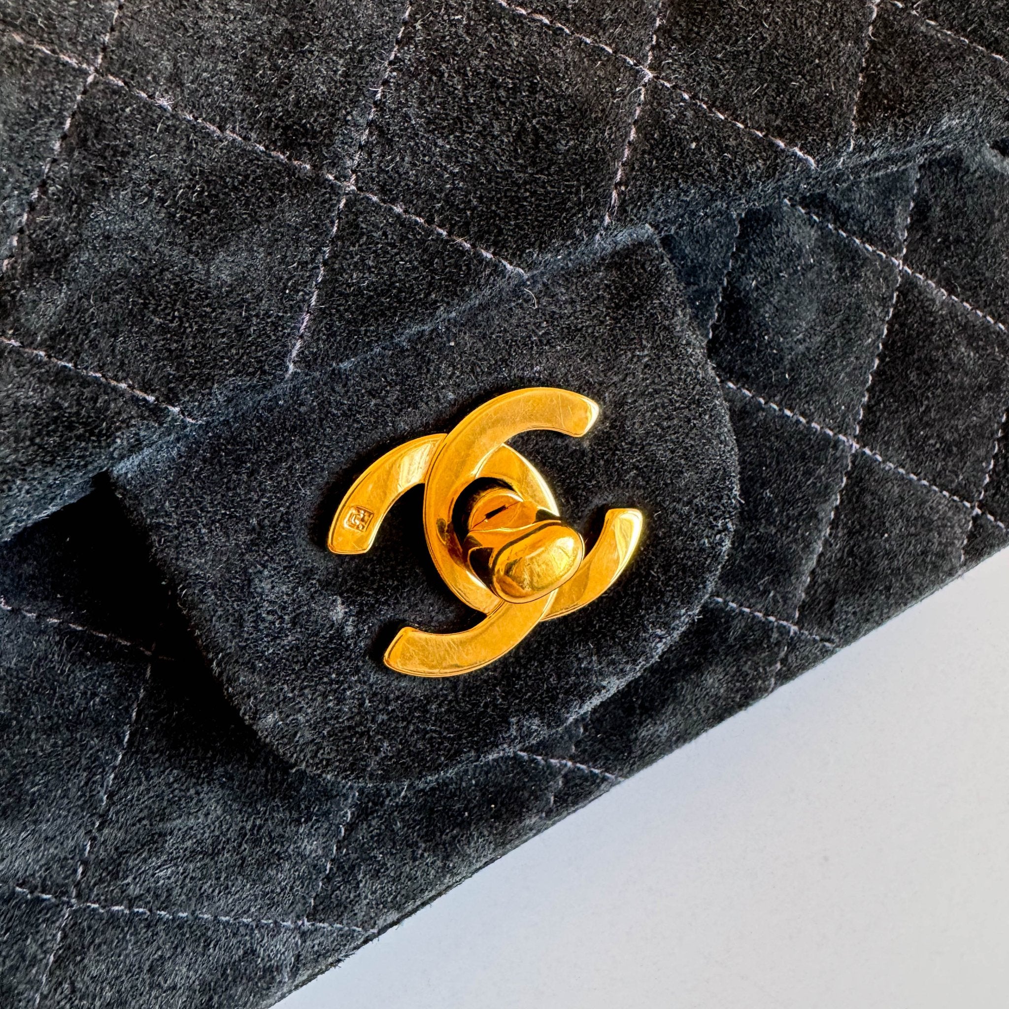 CHANEL Timeless Classic Suede Double Flap Double Chain Bag Black Gold Hardware, in , Sold by HIVE PRELOVED - Shoulder Bags, ,