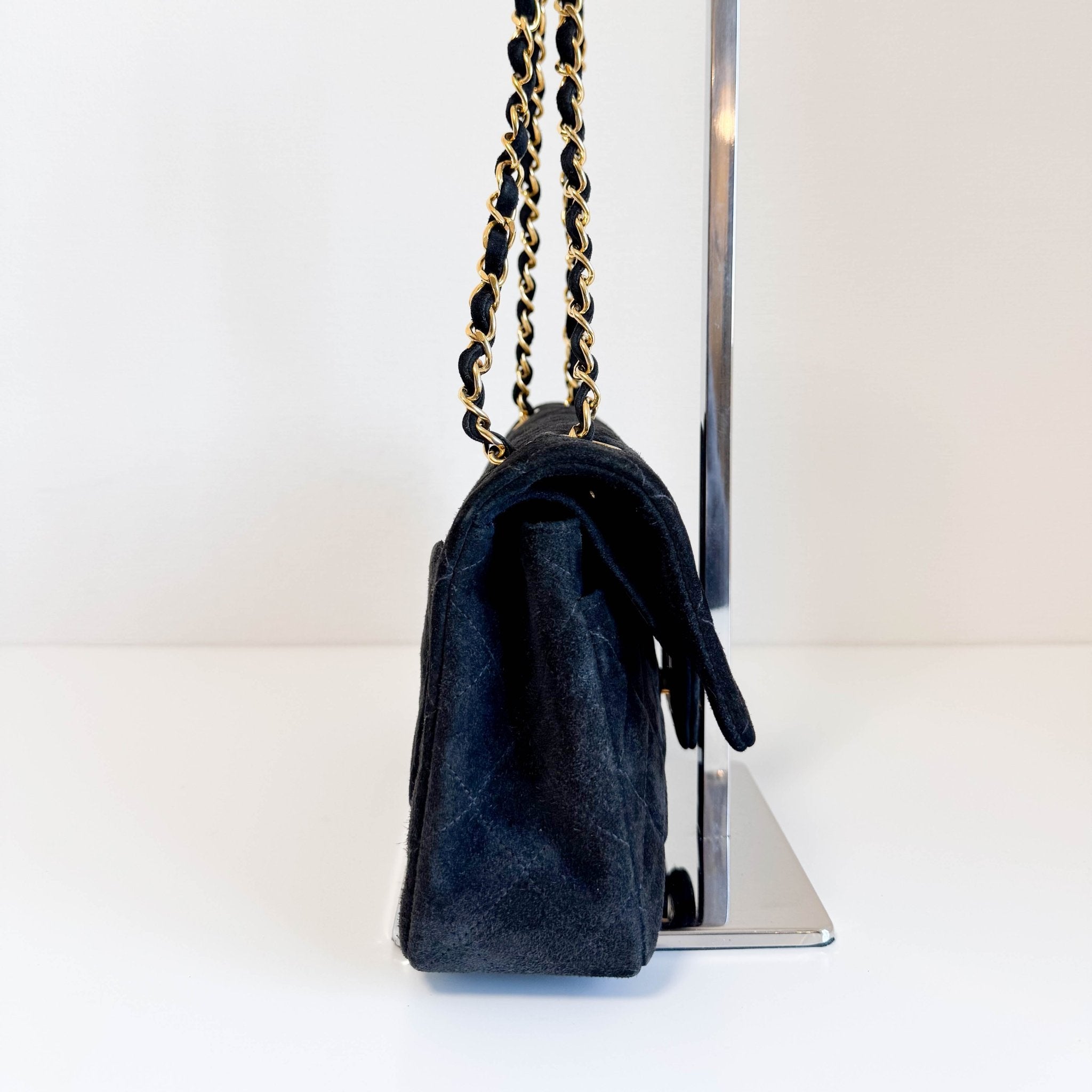 CHANEL Timeless Classic Suede Double Flap Double Chain Bag Black Gold Hardware, in , Sold by HIVE PRELOVED - Shoulder Bags, ,