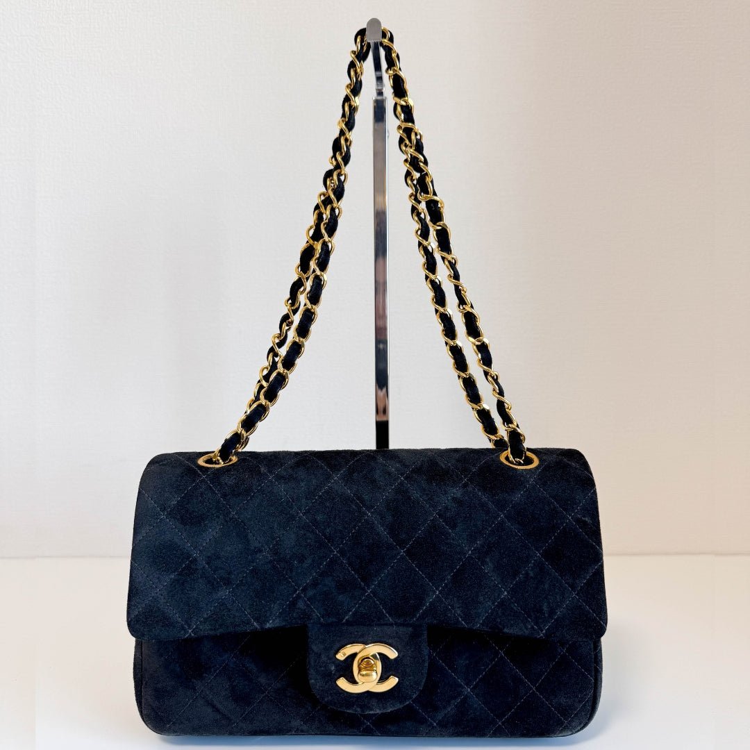 CHANEL Timeless Classic Suede Double Flap Double Chain Bag Black Gold Hardware, in , Sold by HIVE PRELOVED - Shoulder Bags, ,