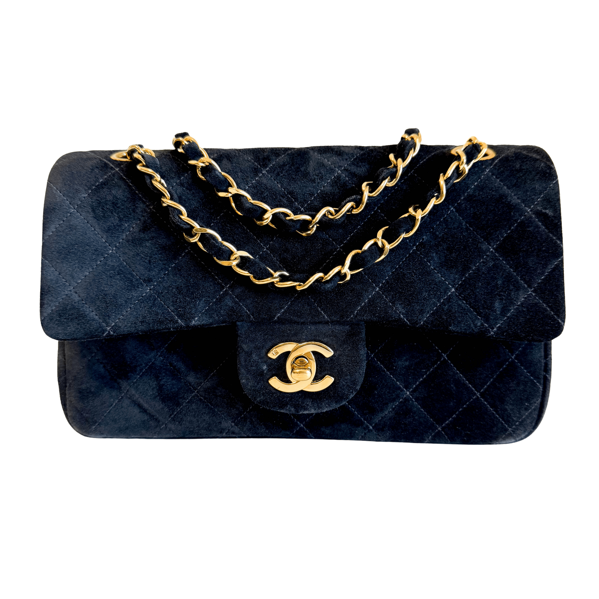CHANEL Timeless Classic Suede Double Flap Double Chain Bag Black Gold Hardware, in , Sold by HIVE PRELOVED - Shoulder Bags, ,