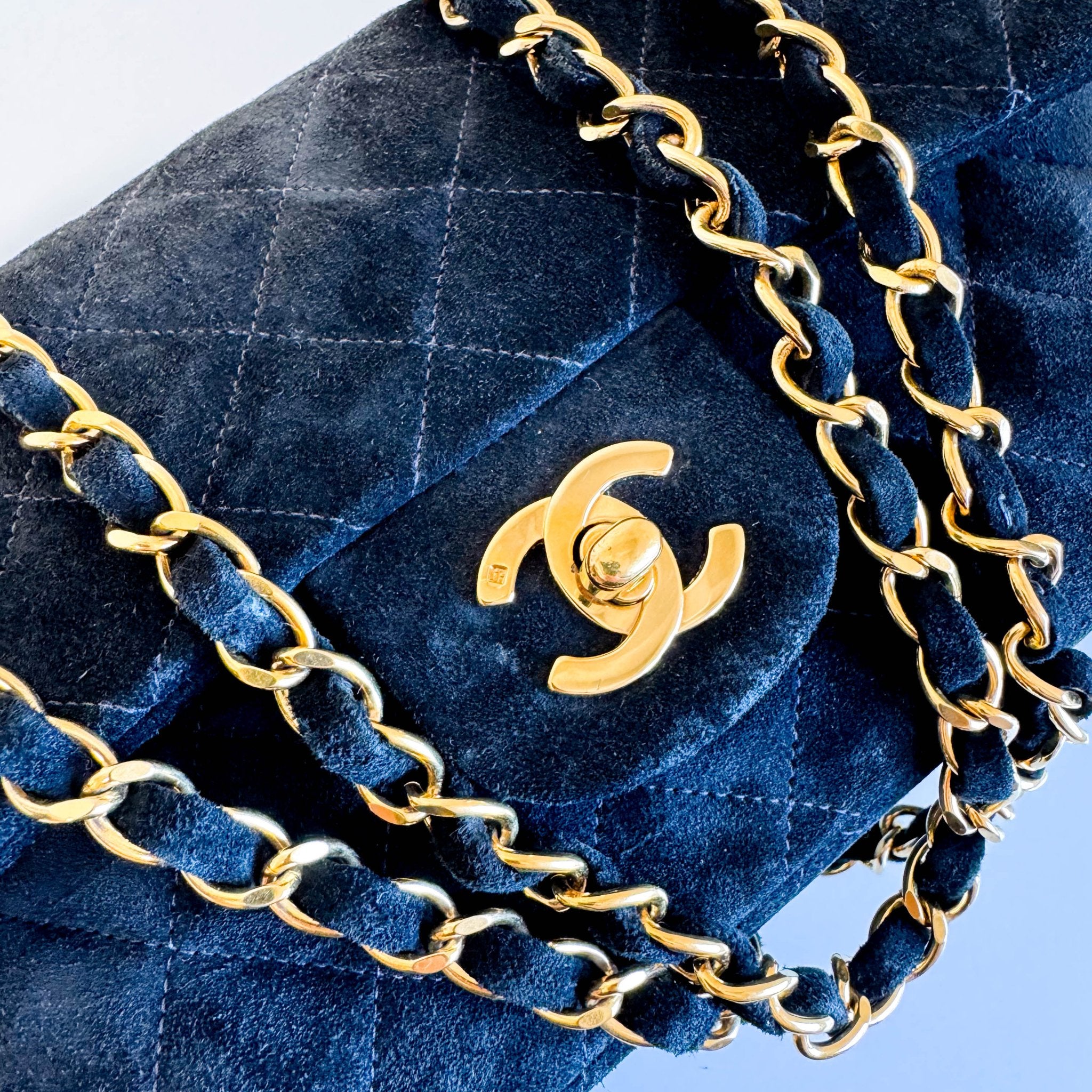 CHANEL Timeless Classic Suede Double Flap Double Chain Bag Black Gold Hardware, in , Sold by HIVE PRELOVED - Shoulder Bags, ,