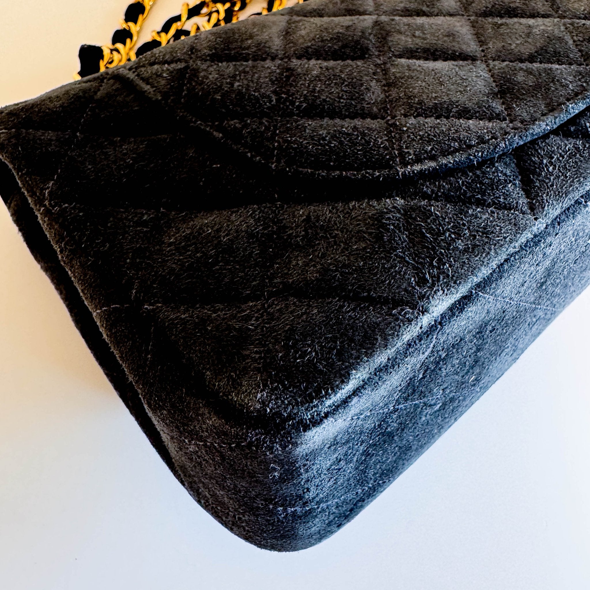 CHANEL Timeless Classic Suede Double Flap Double Chain Bag Black Gold Hardware, in , Sold by HIVE PRELOVED - Shoulder Bags, ,