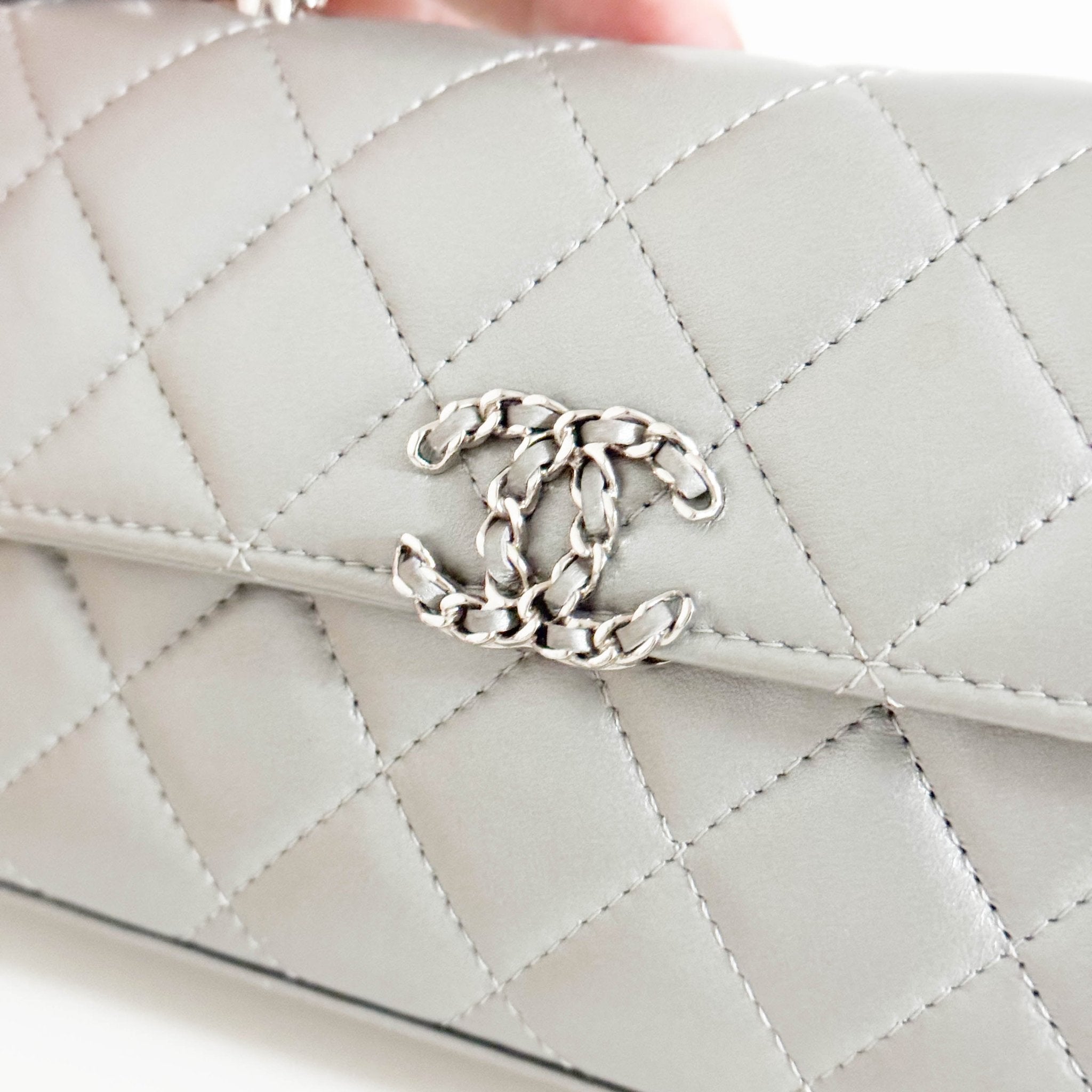 CHANEL Timeless Classic Top Handle Flap Silver Lambskin Mini Chain Wallet Shoulder Bag in  Sold by HIVE PRELOVED