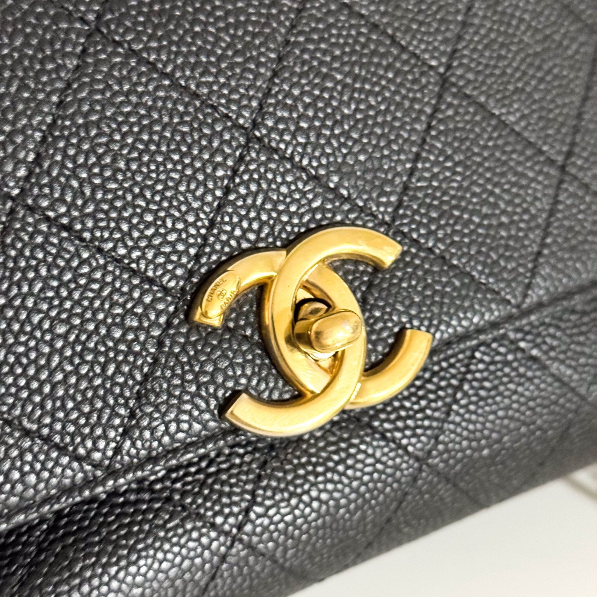 CHANEL Timeless Classic Top Handle Single Flap Caviar Skin Leather Chain Shoulder Bag in Sold by HIVE PRELOVED- Shoulder Bag