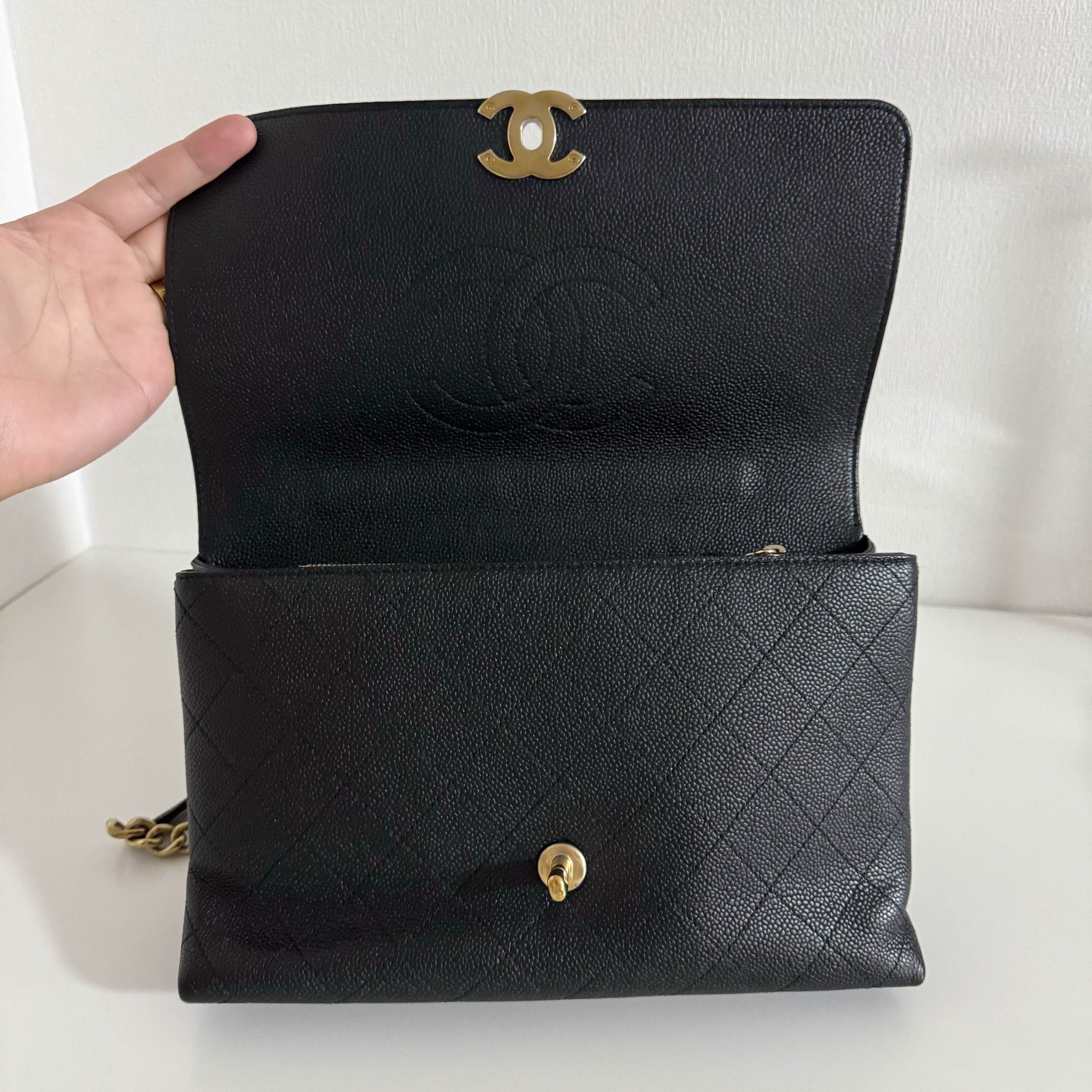 CHANEL Timeless Classic Top Handle Single Flap Caviar Skin Leather Chain Shoulder Bag in Sold by HIVE PRELOVED- Shoulder Bag