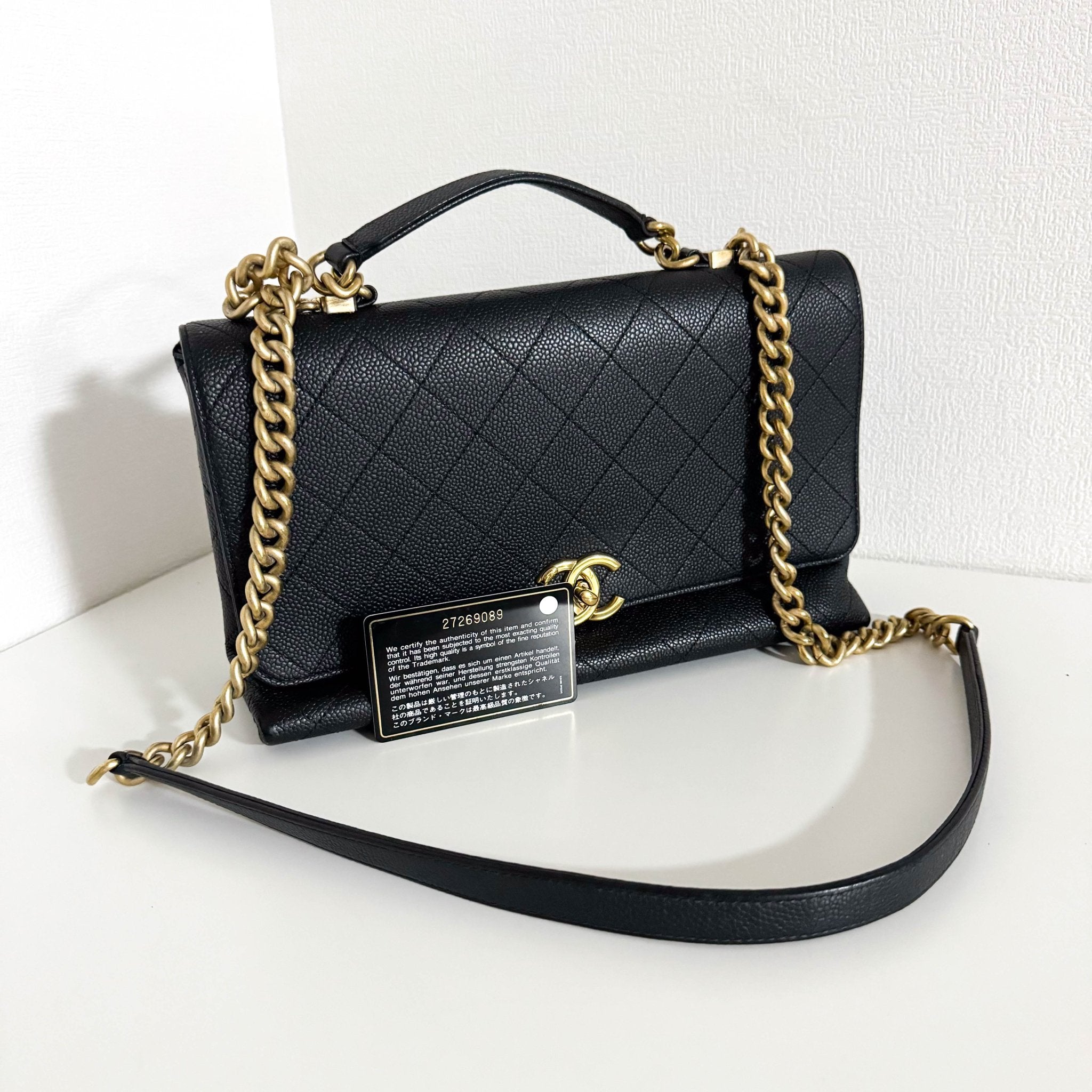 CHANEL Timeless Classic Top Handle Single Flap Caviar Skin Leather Chain Shoulder Bag in Sold by HIVE PRELOVED- Shoulder Bag