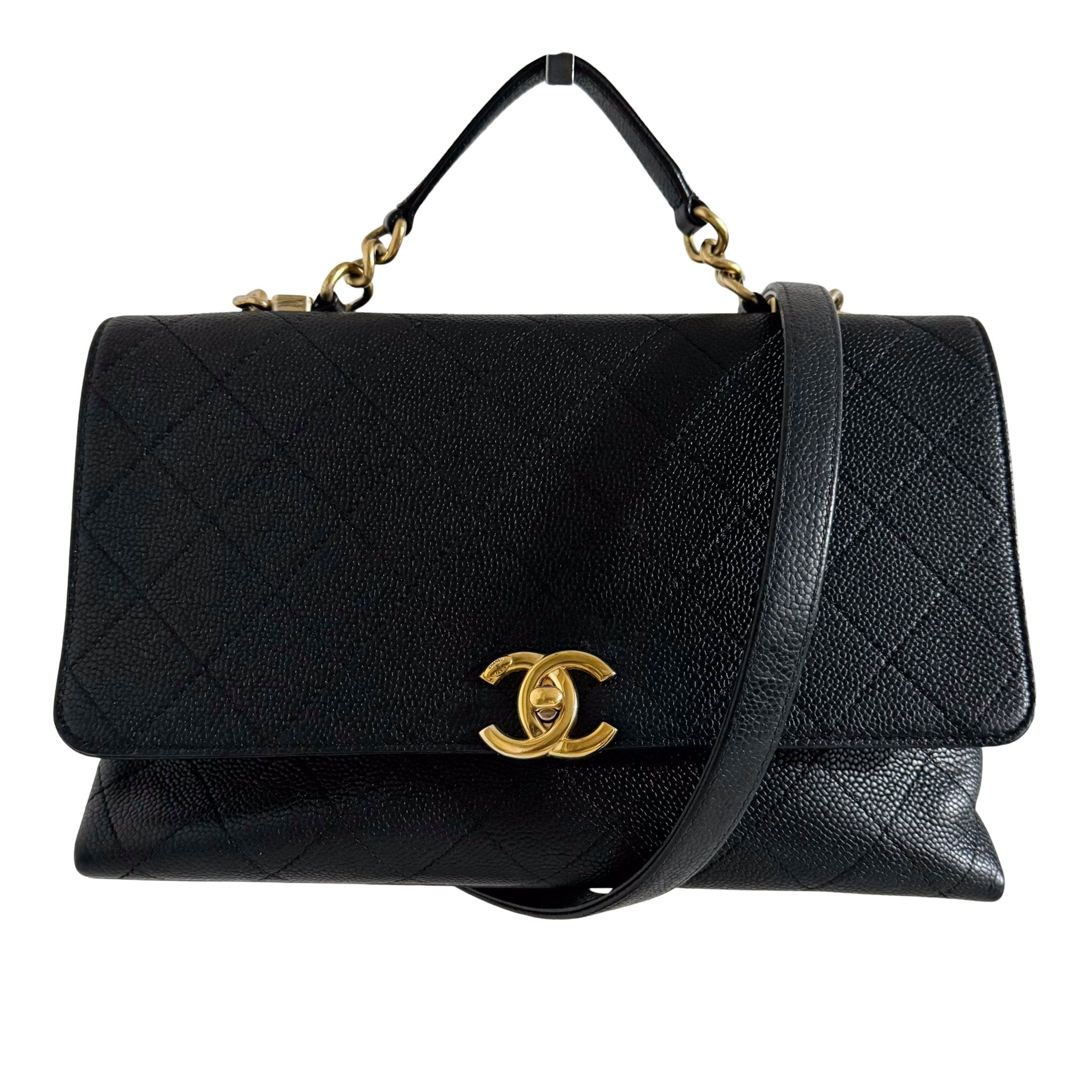 CHANEL Timeless Classic Top Handle Single Flap Caviar Skin Leather Chain Shoulder Bag in Sold by HIVE PRELOVED- Shoulder Bag