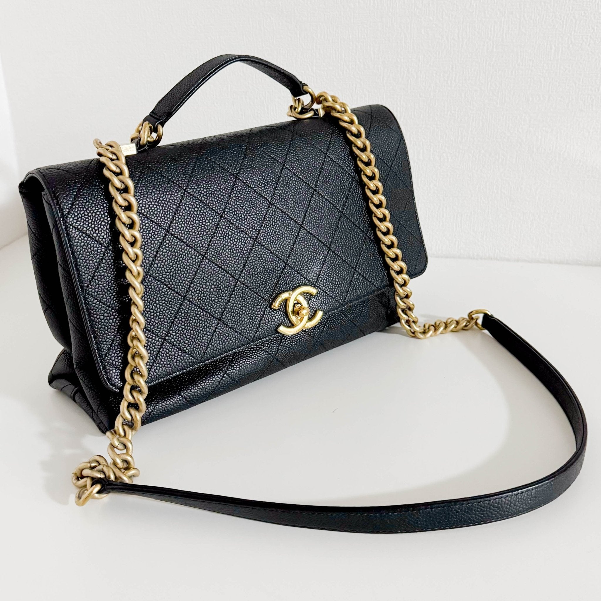 CHANEL Timeless Classic Top Handle Single Flap Caviar Skin Leather Chain Shoulder Bag in Sold by HIVE PRELOVED- Shoulder Bag
