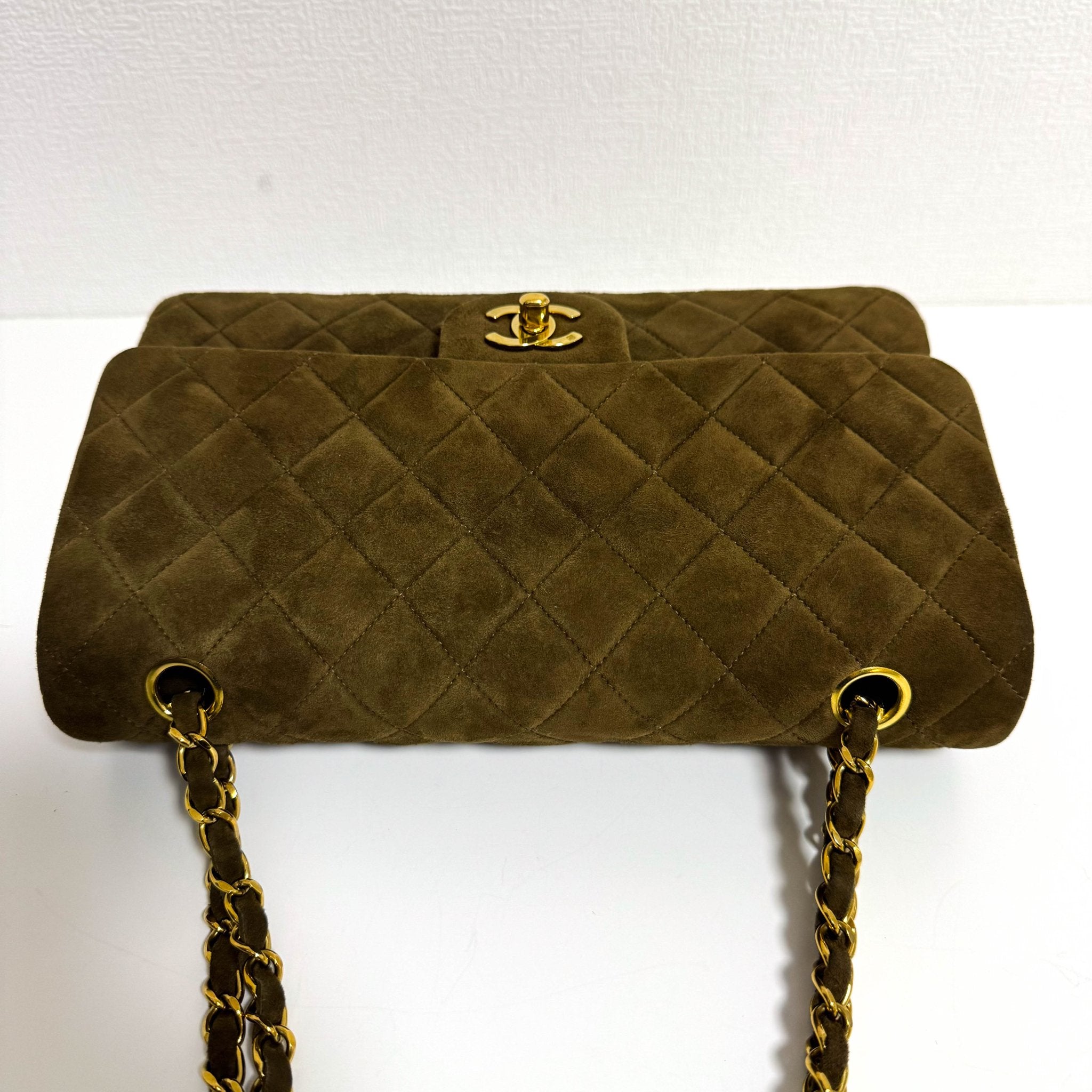 CHANEL Timeless Classique Brown Suede Double Flap Chain
