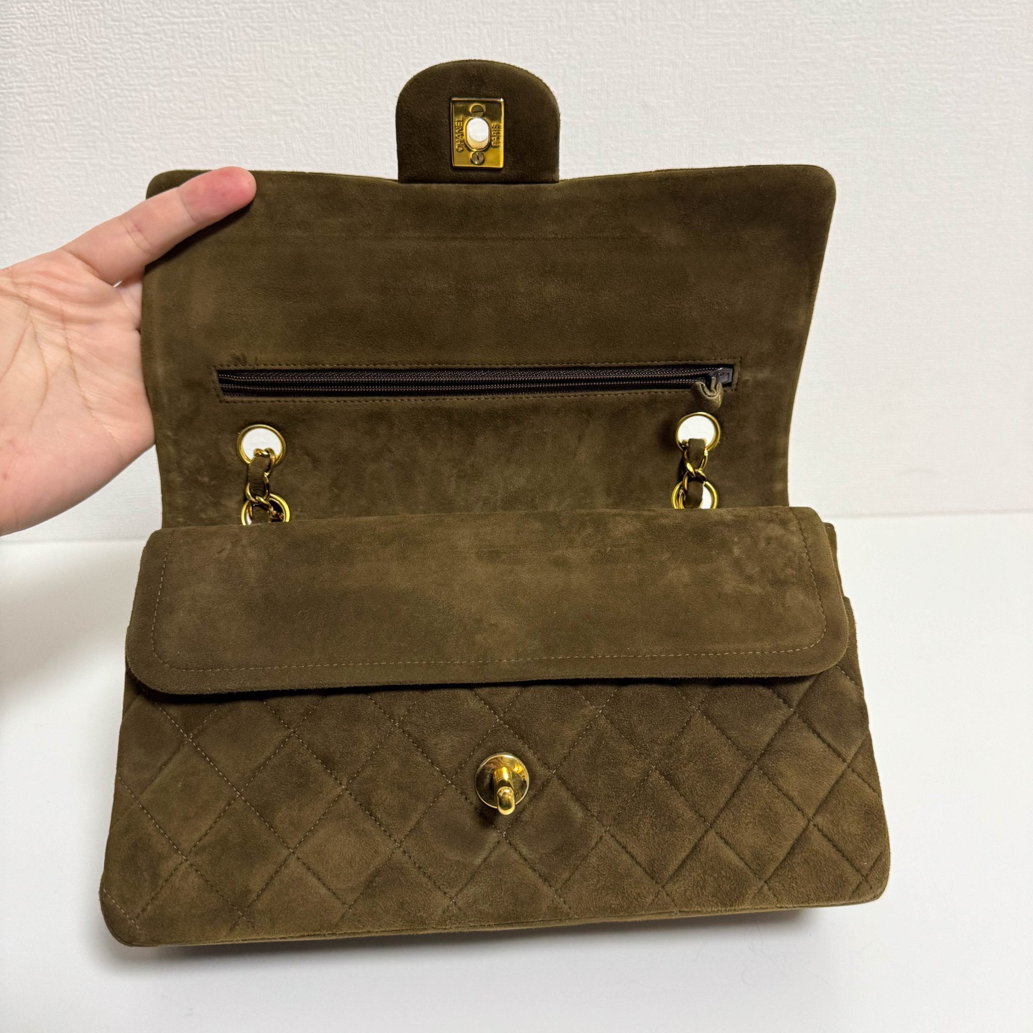 CHANEL Timeless Classique Brown Suede Double Flap Chain Shoulder Bag, in , Sold by HIVE PRELOVED - Crossbody bags, ,