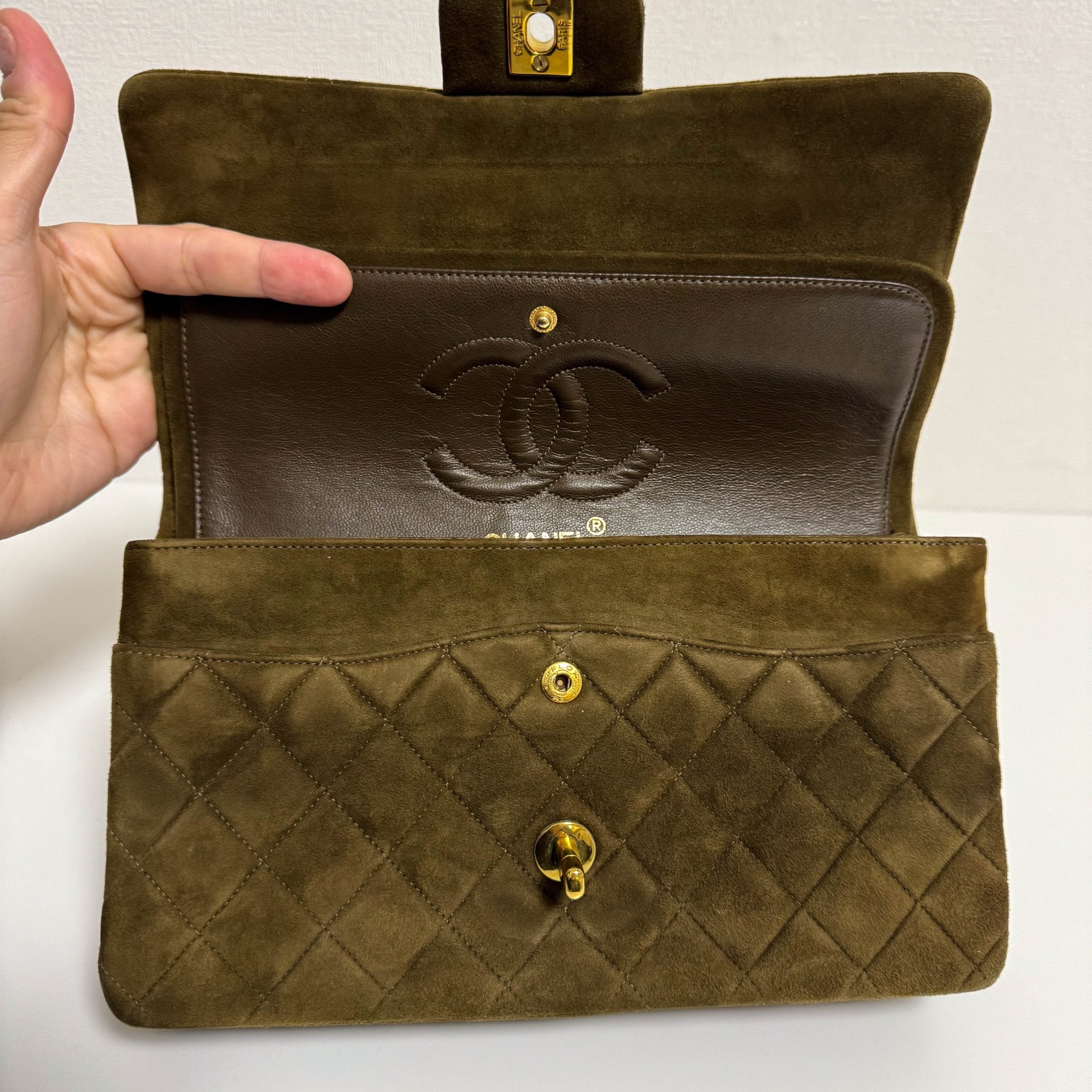 CHANEL Timeless Classique Brown Suede Double Flap Chain Shoulder Bag, in , Sold by HIVE PRELOVED - Crossbody bags, ,