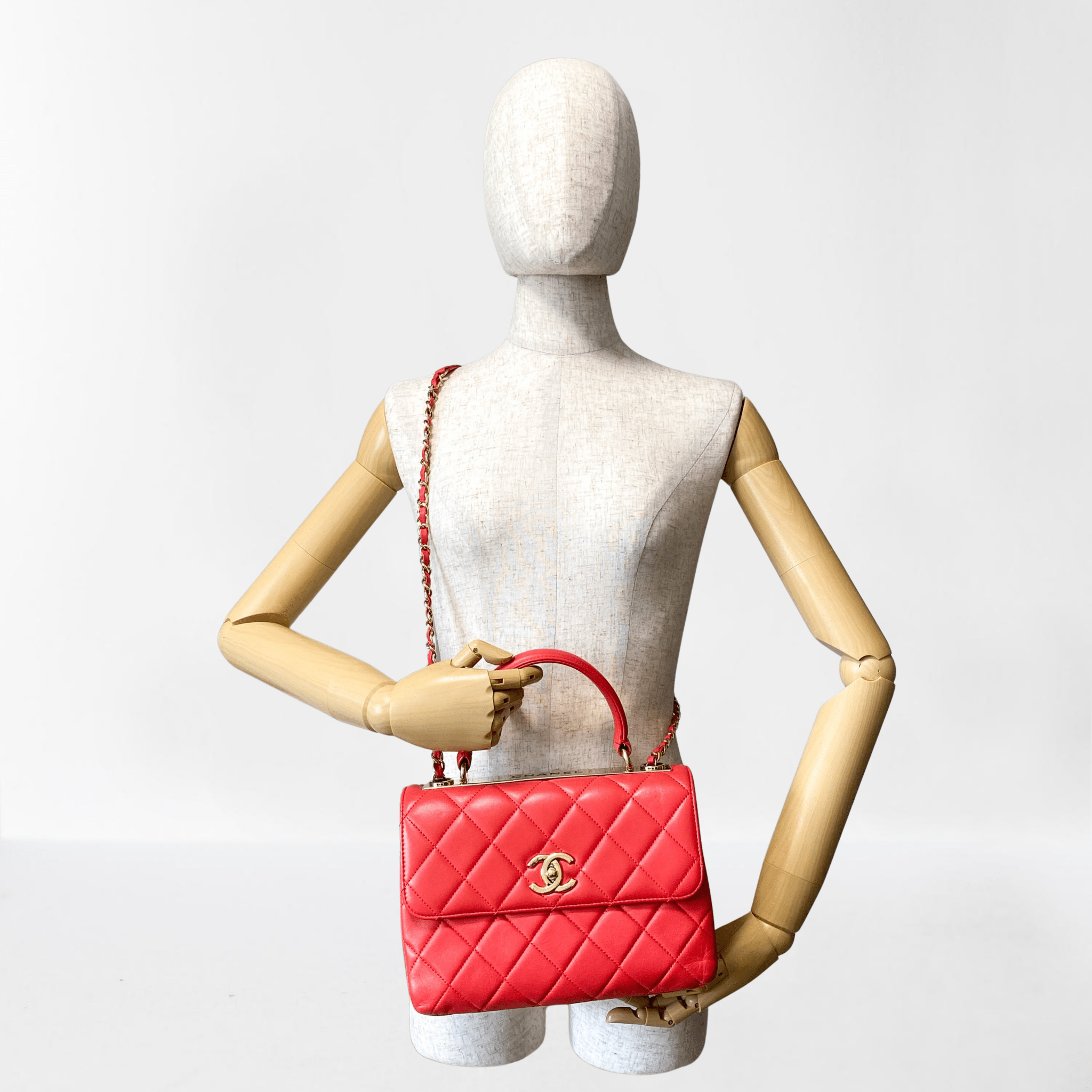 CHANEL Trendy CC Coral Lambskin Quilted Small Flap Top Handle Shoulder Bag in Sold by HIVE PRELOVED - Handle Bag Shoulder Bag