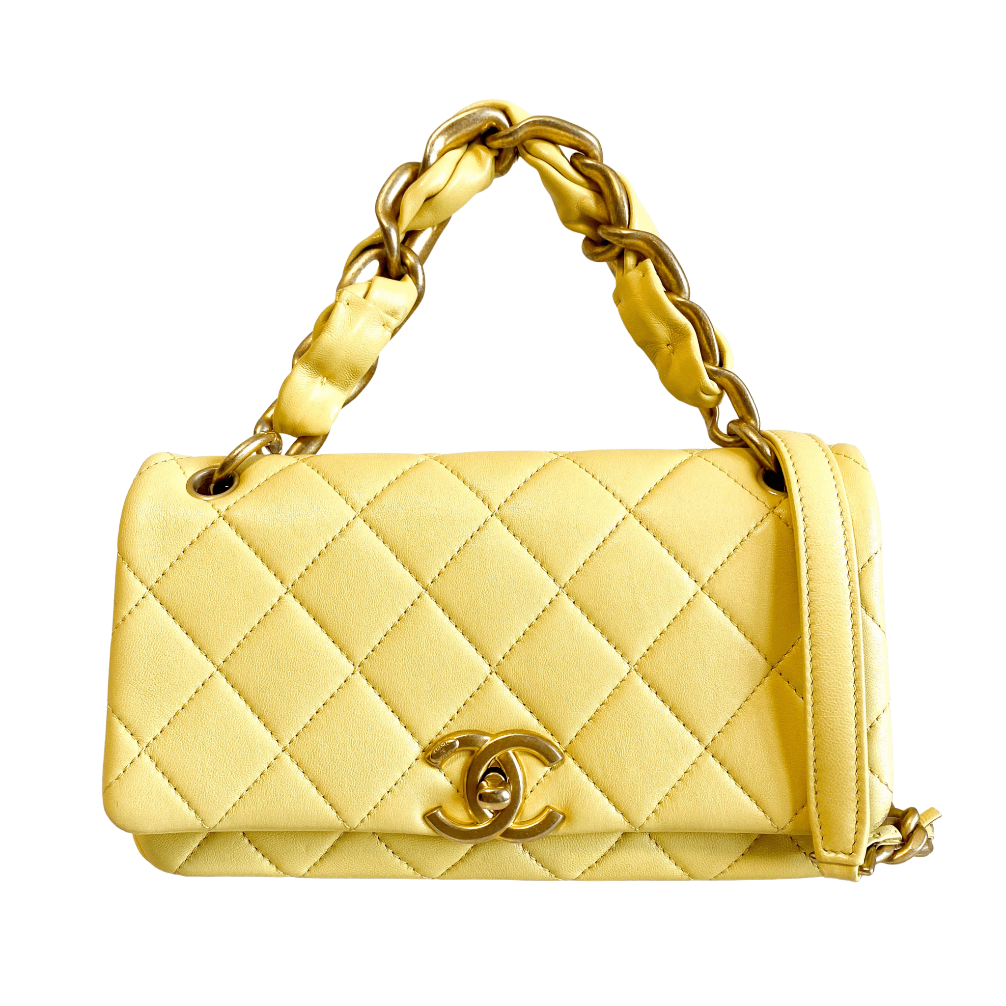 CHANEL Yello Quilted Lamb Leather Chain Top Handle Crossbody Bag, in , Sold by HIVE PRELOVED - Crossbody bags, Handle Bags,