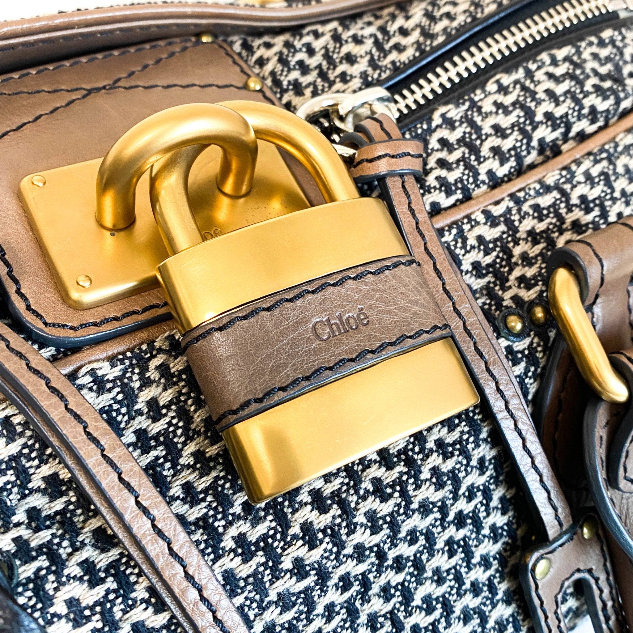 CHLOÉ Paddington Brown Gold Leather Tweed Handbag, in , Sold by HIVE PRELOVED - Handle Bags, ,