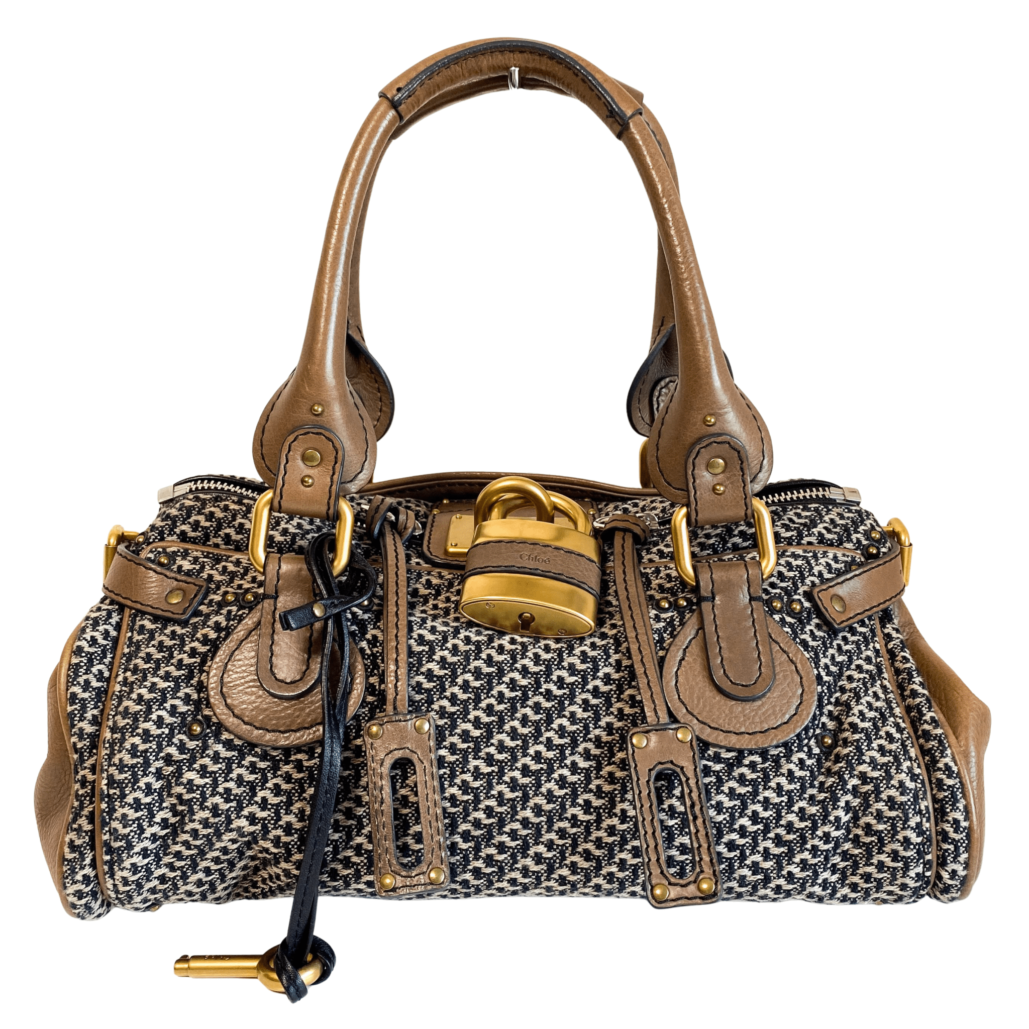CHLOÉ Paddington Brown Gold Leather Tweed Handbag, in , Sold by HIVE PRELOVED - Handle Bags, ,
