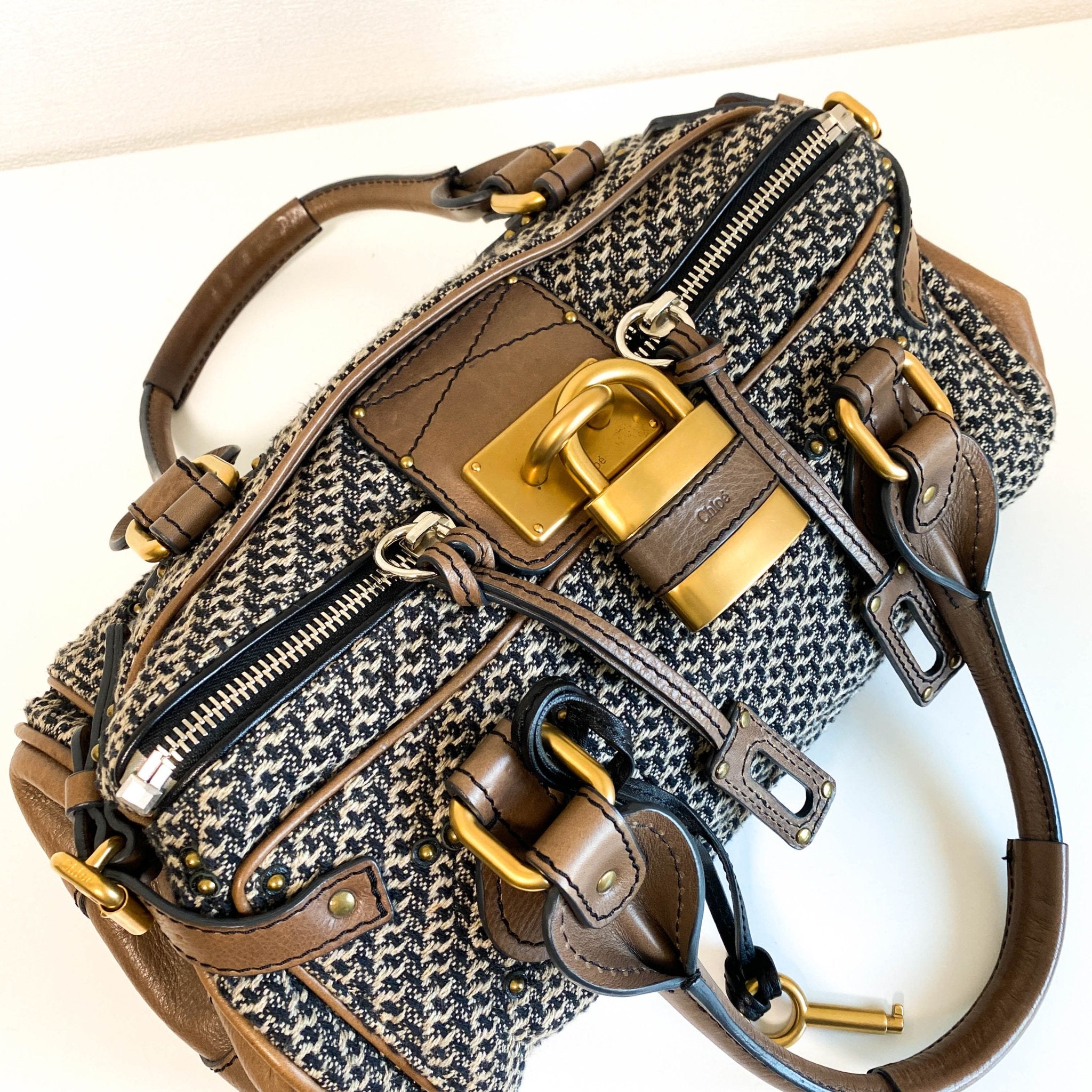 CHLOÉ Paddington Brown Gold Leather Tweed Handbag, in , Sold by HIVE PRELOVED - Handle Bags, ,