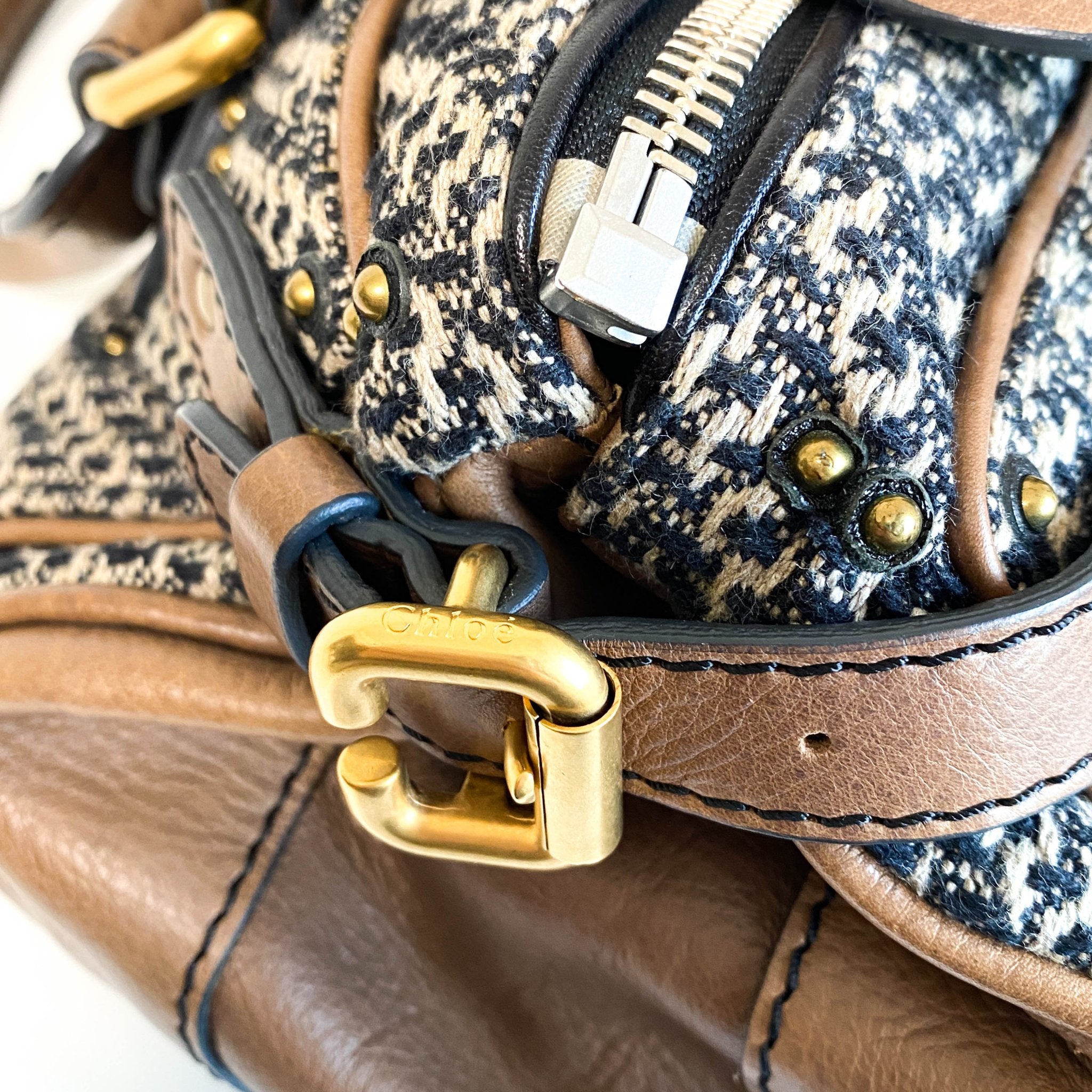 CHLOÉ Paddington Brown Gold Leather Tweed Handbag, in , Sold by HIVE PRELOVED - Handle Bags, ,