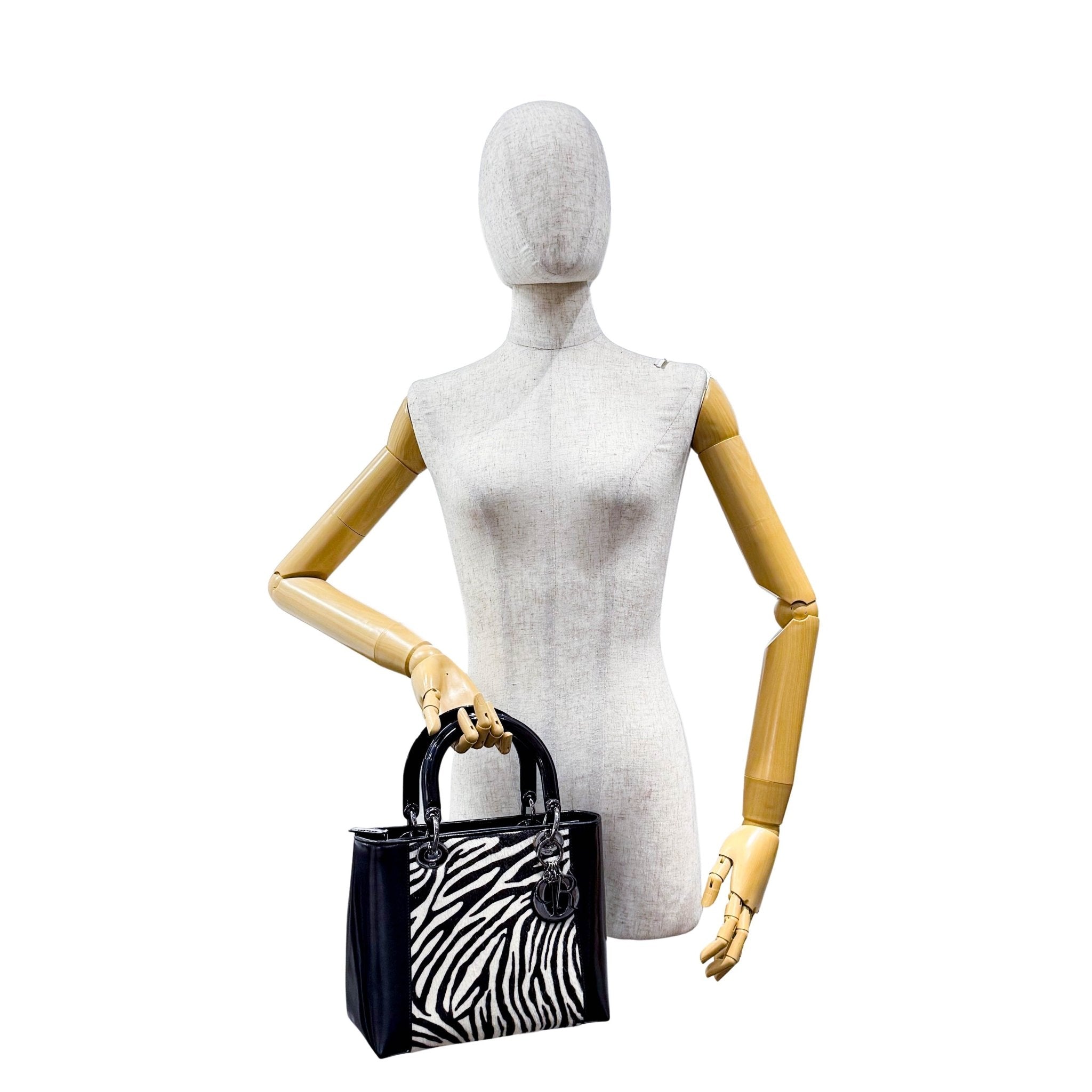 DIOR Black Patent Leather and Zebra Pony Hair Lady Dior Handbag, in , Sold by HIVE PRELOVED - Handle Bags, ,