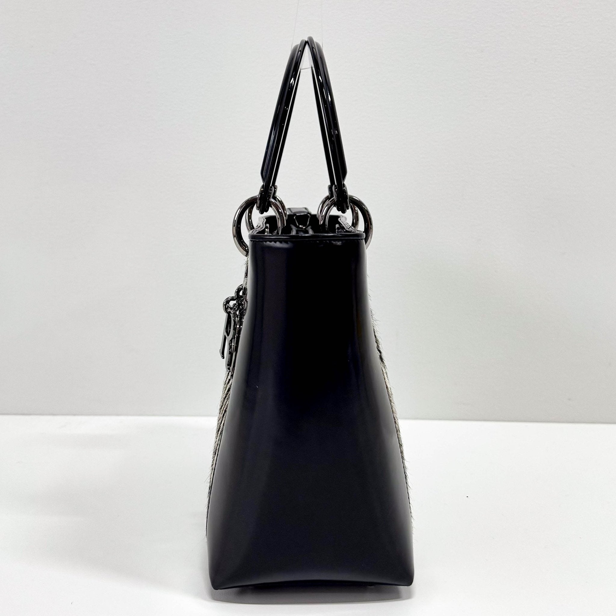 DIOR Black Patent Leather and Zebra Pony Hair Lady Dior Handbag, in , Sold by HIVE PRELOVED - Handle Bags, ,