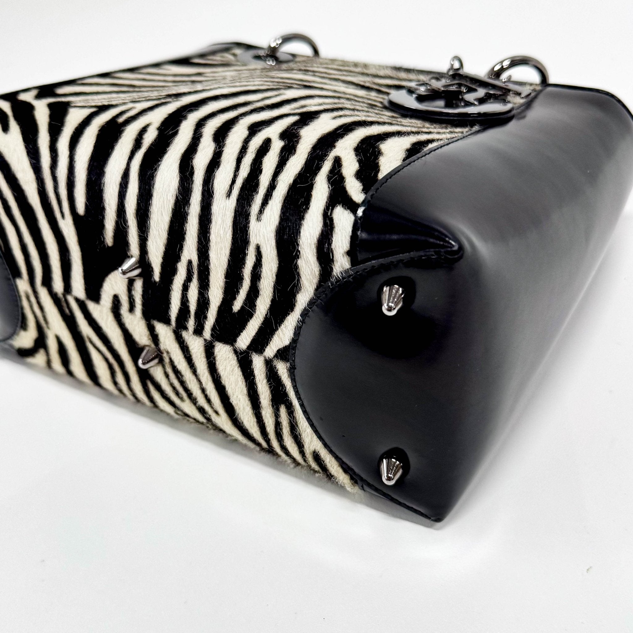 DIOR Black Patent Leather and Zebra Pony Hair Lady Dior Handbag, in , Sold by HIVE PRELOVED - Handle Bags, ,