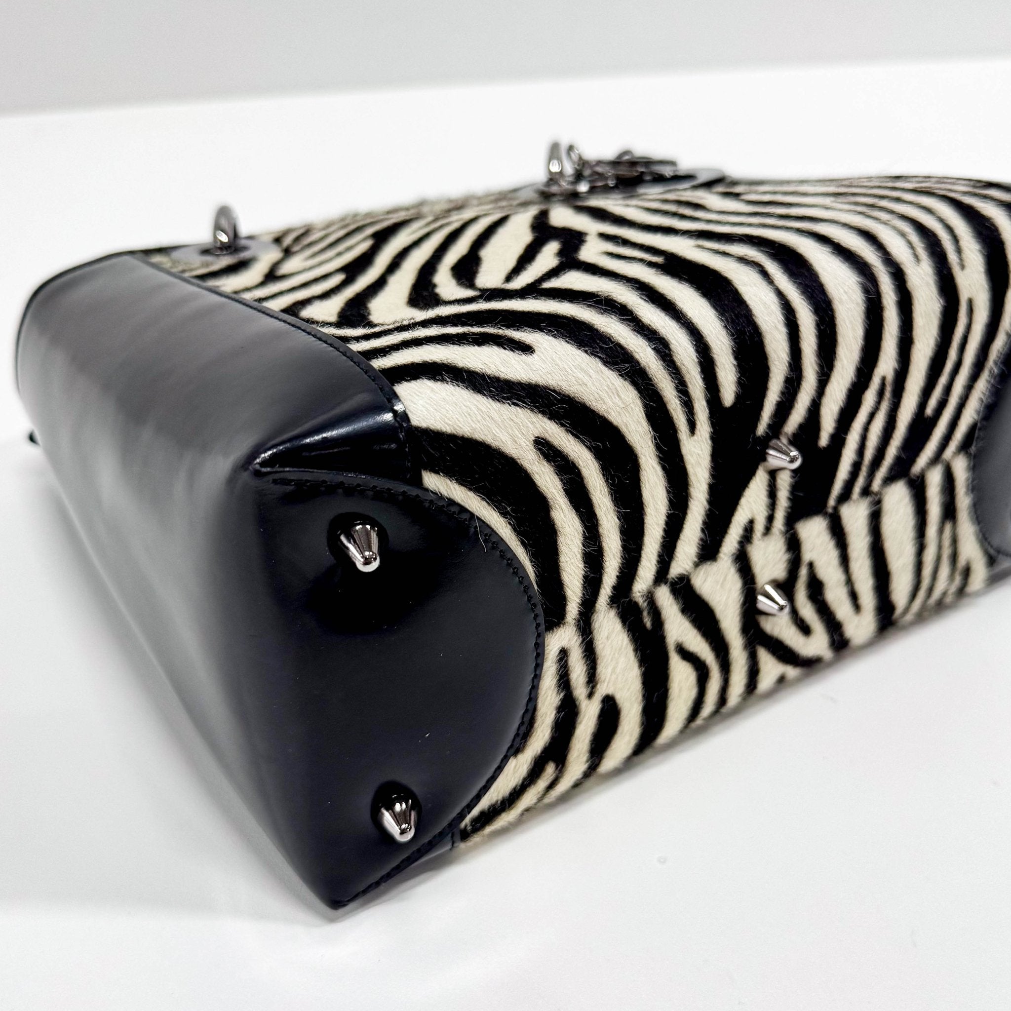 DIOR Black Patent Leather and Zebra Pony Hair Lady Dior Handbag, in , Sold by HIVE PRELOVED - Handle Bags, ,