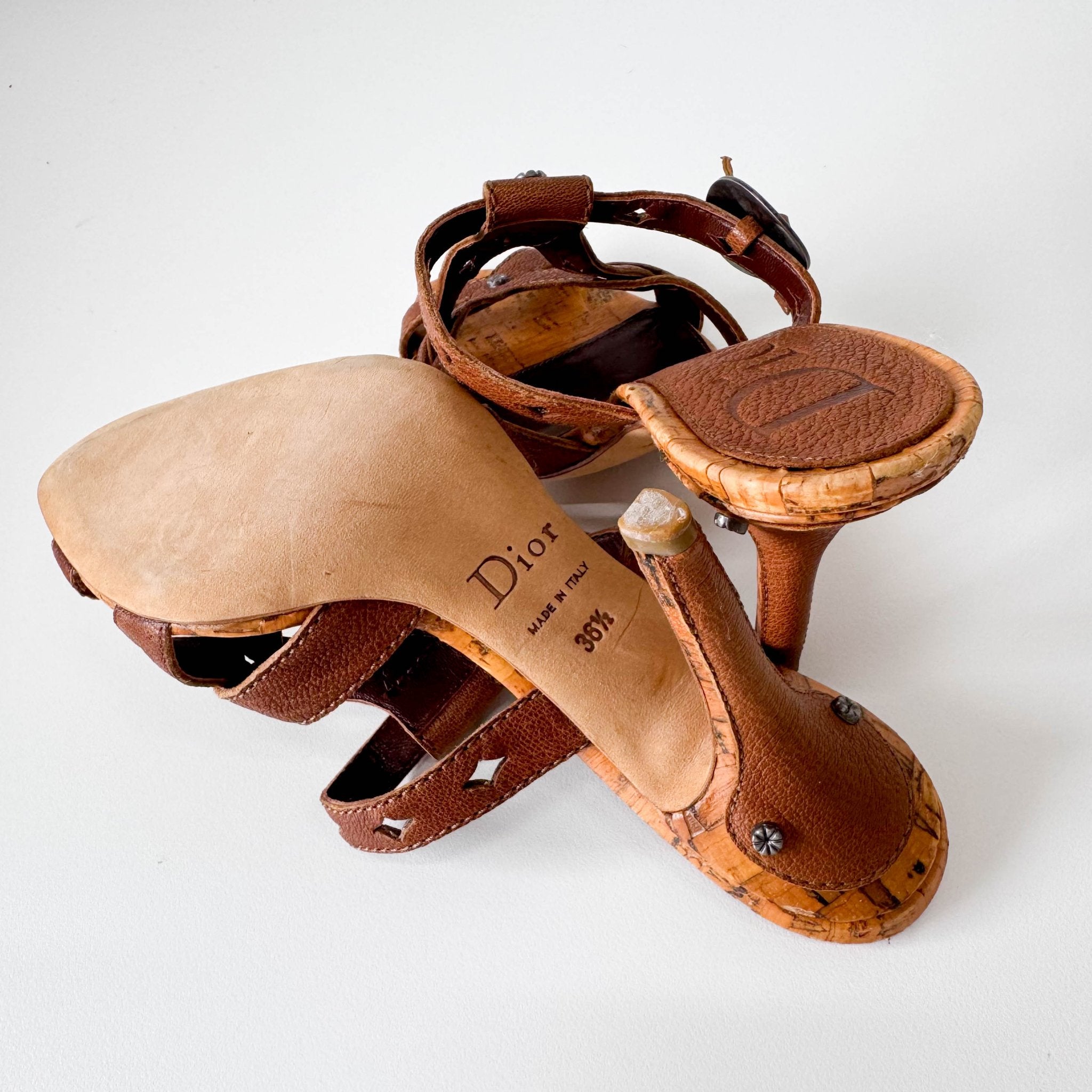 DIOR Brown Logo Coin Strap Heels 36 1/2, in , Sold by HIVE PRELOVED - Sandals, ,