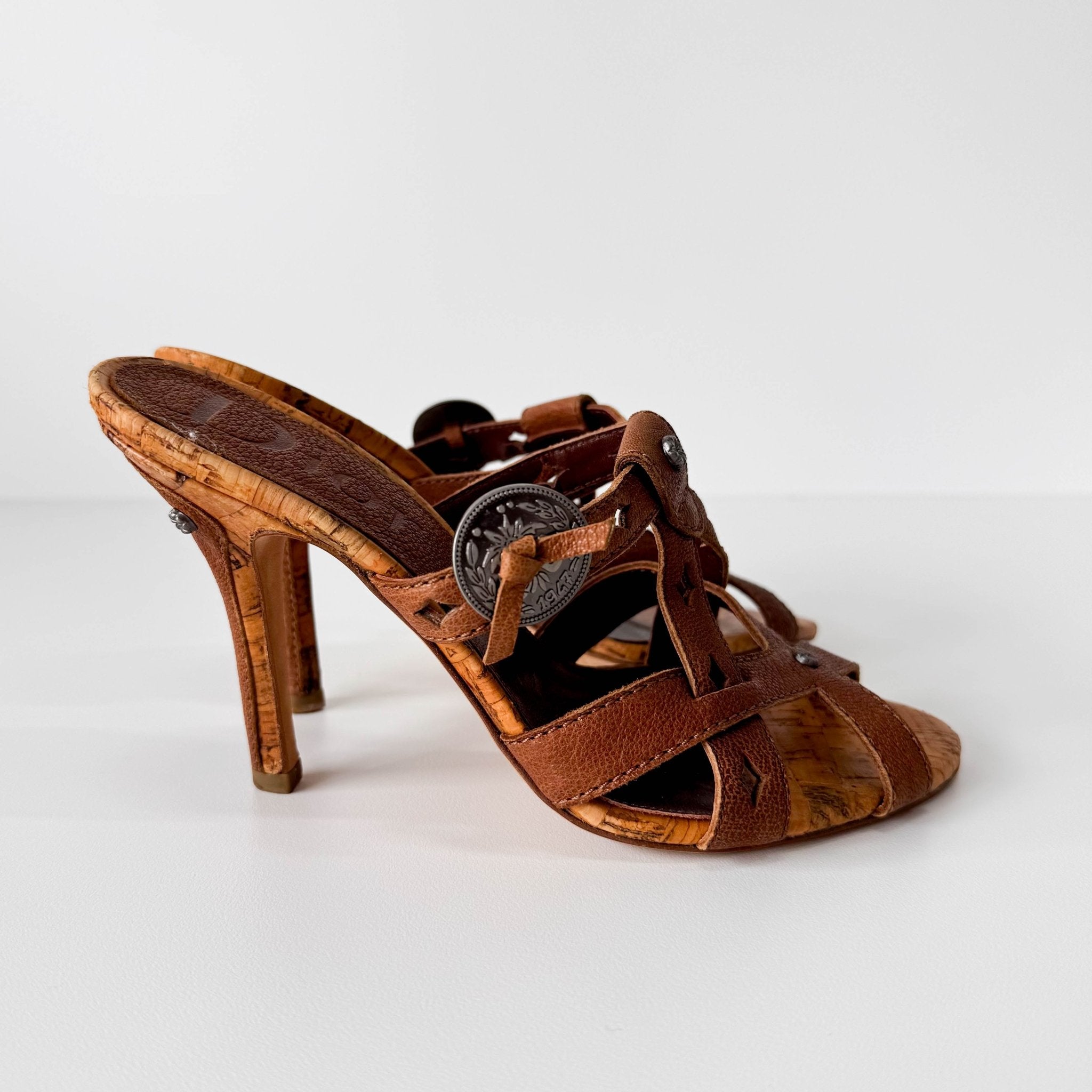 DIOR Brown Logo Coin Strap Heels 36 1/2, in , Sold by HIVE PRELOVED - Sandals, ,