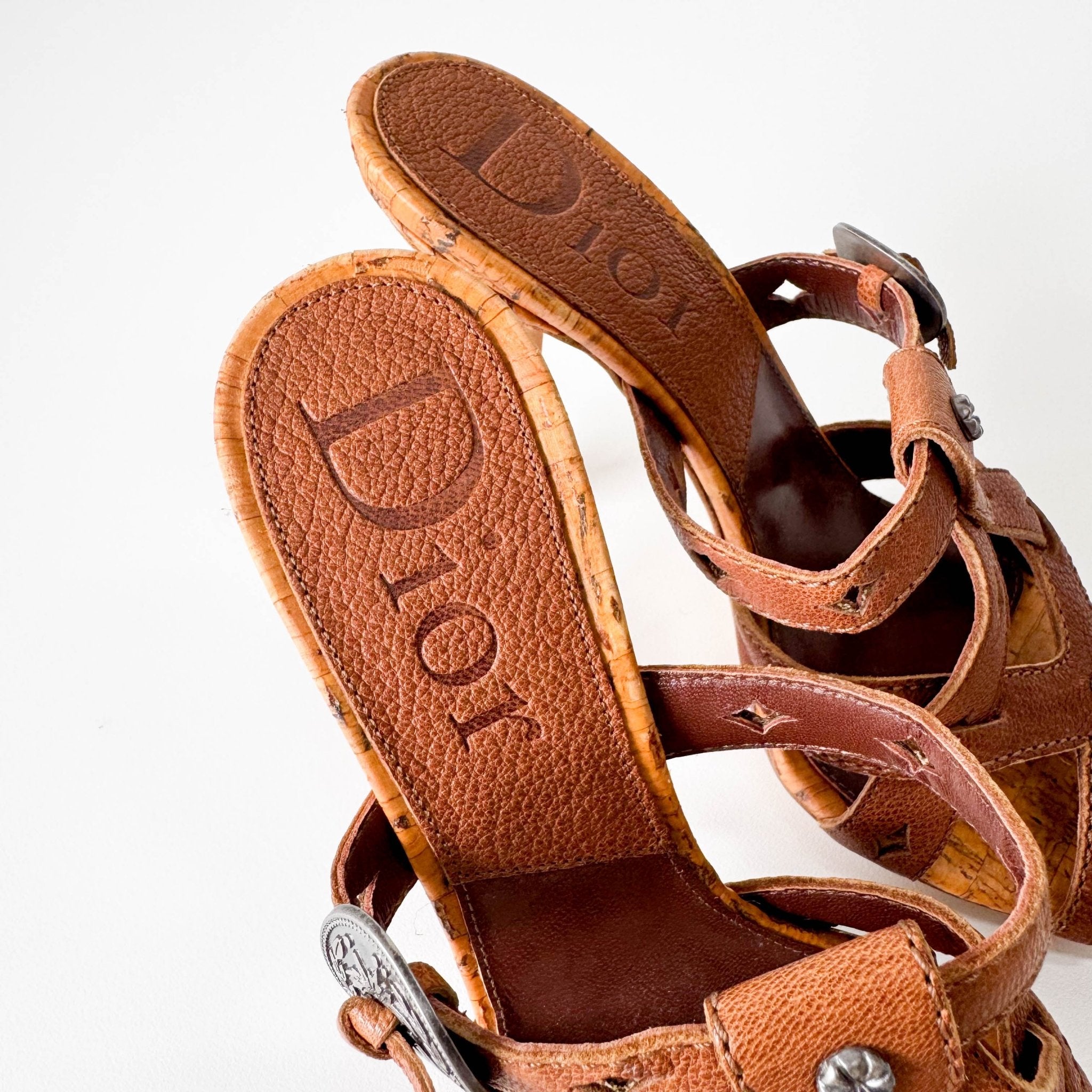 DIOR Brown Logo Coin Strap Heels 36 1/2, in , Sold by HIVE PRELOVED - Sandals, ,