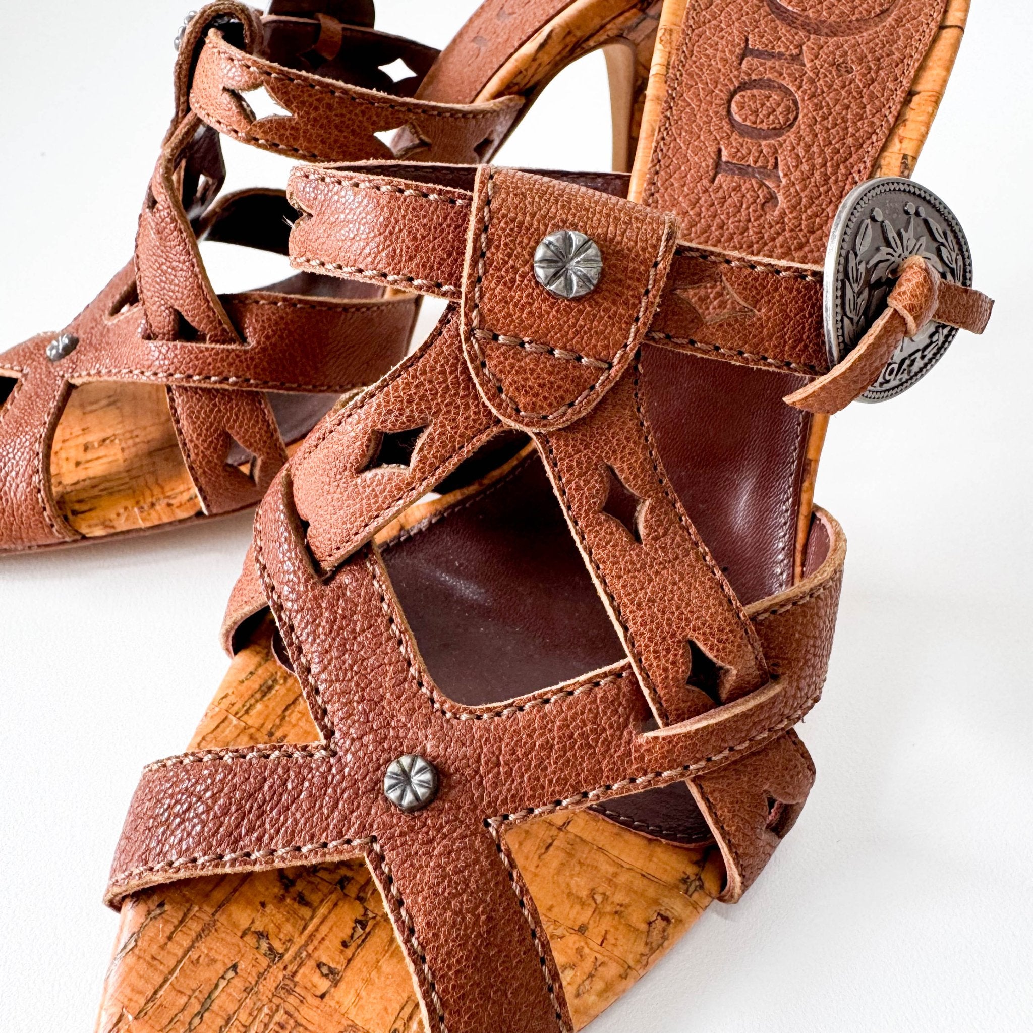 DIOR Brown Logo Coin Strap Heels 36 1/2, in , Sold by HIVE PRELOVED - Sandals, ,