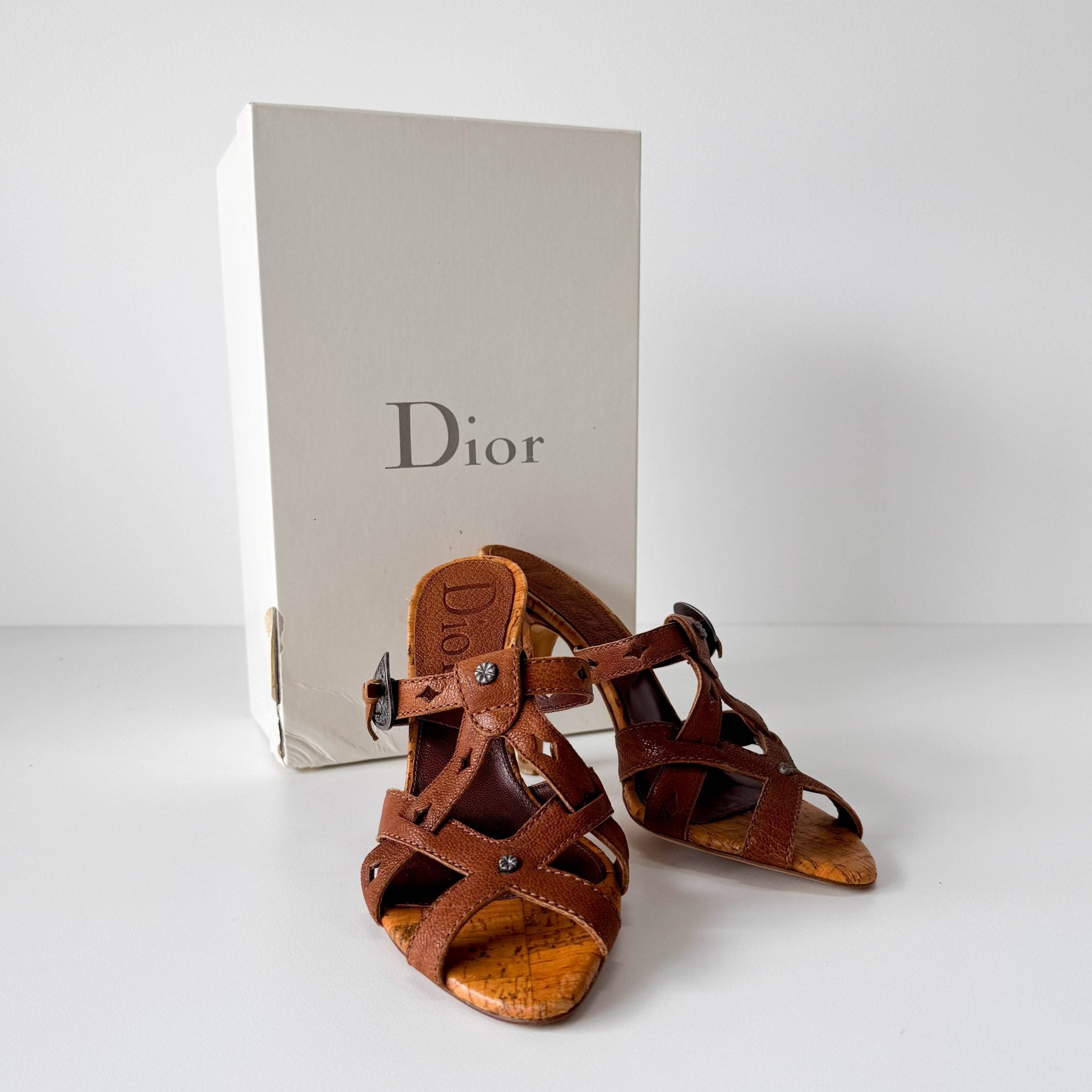 DIOR Brown Logo Coin Strap Heels 36 1/2, in , Sold by HIVE PRELOVED - Sandals, ,