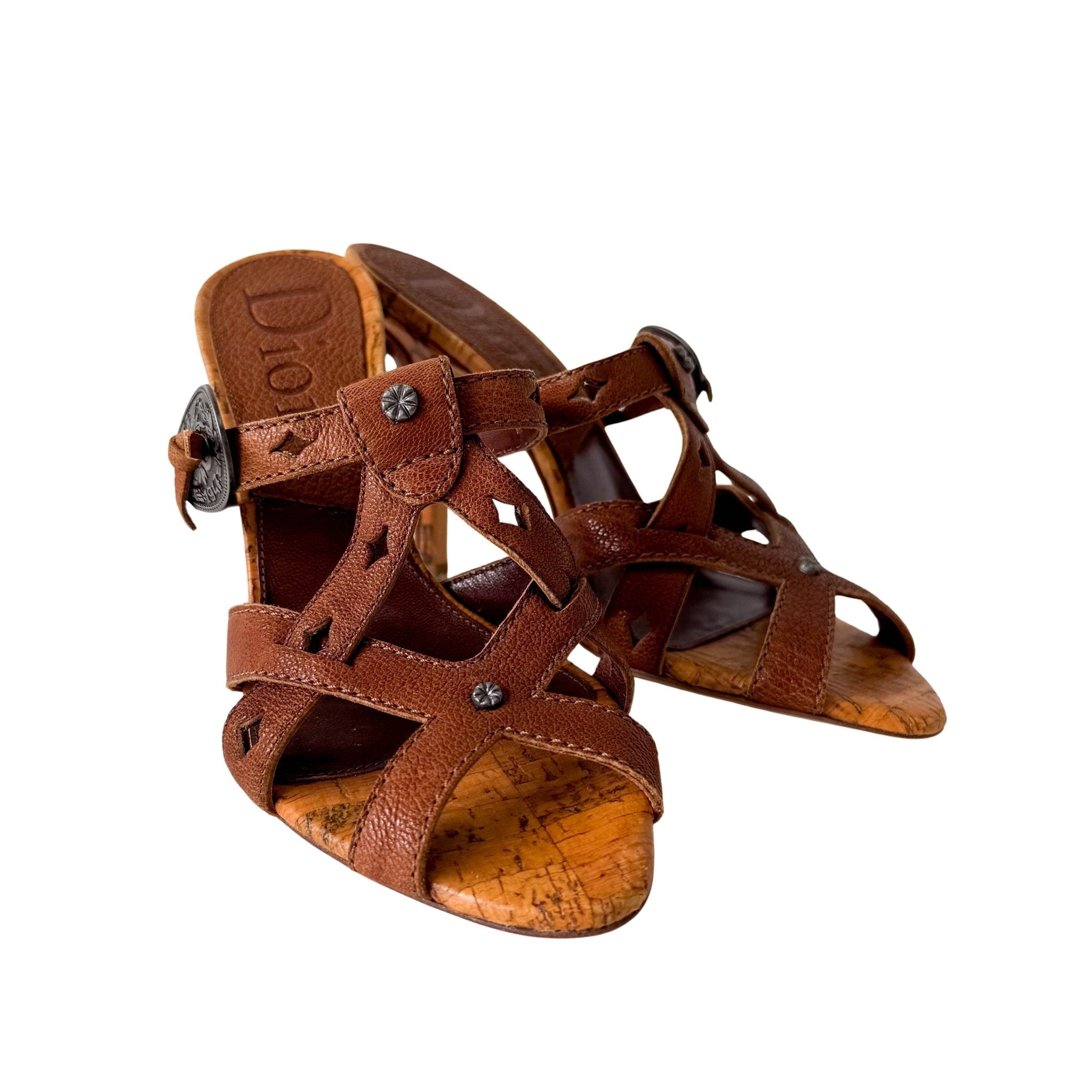 DIOR Brown Logo Coin Strap Heels 36 1/2, in , Sold by HIVE PRELOVED - Sandals, ,
