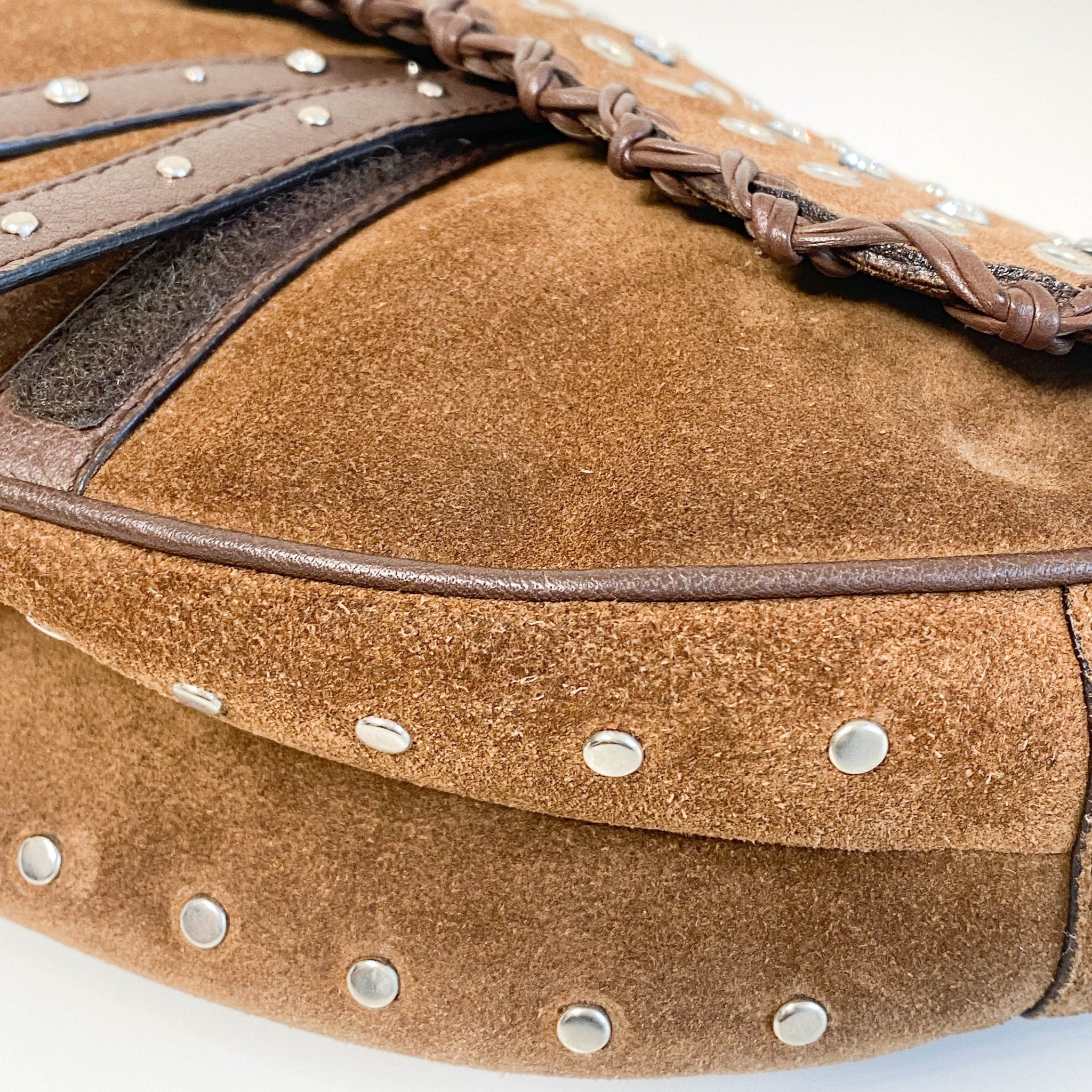 DIOR Brown Suede Studded Rhinestone Saddle Bag, in , Sold by HIVE PRELOVED - Shoulder Bags, ,