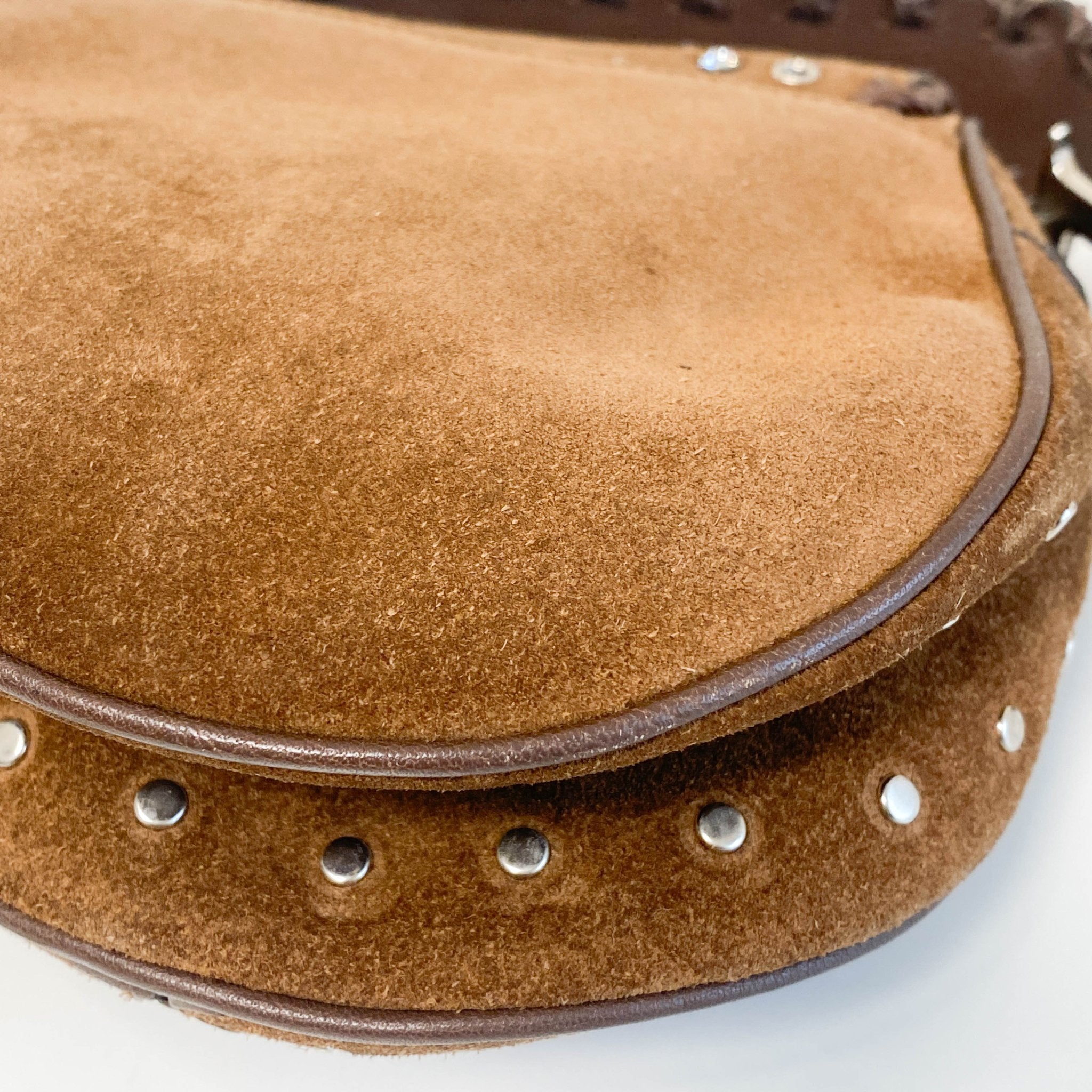 DIOR Brown Suede Studded Rhinestone Saddle Bag, in , Sold by HIVE PRELOVED - Shoulder Bags, ,